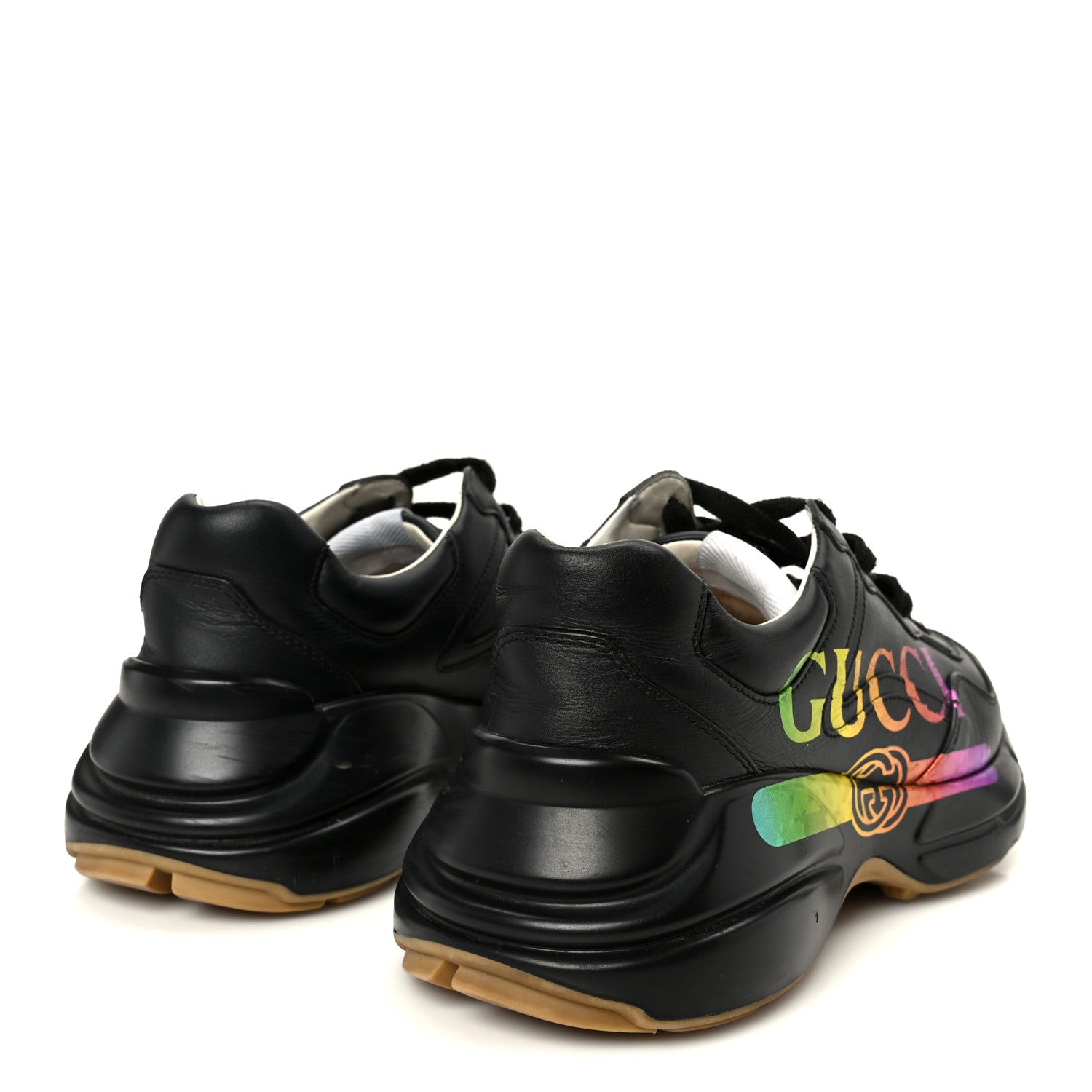 Calfskin Iridescent Logo Womens Rhyton Sneakers 38 Black