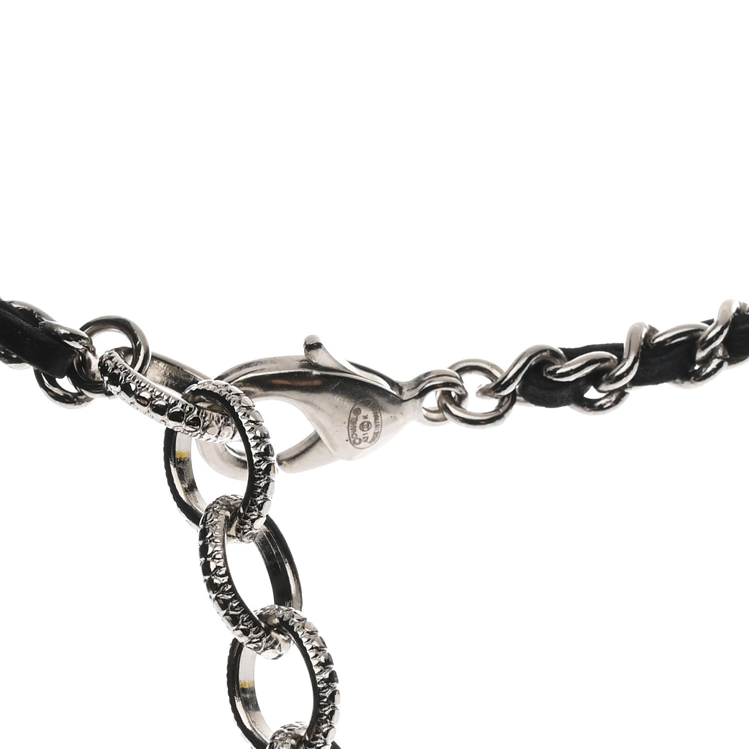 Resin Crystal Lambskin Ball Mirror Necklace Black Silver