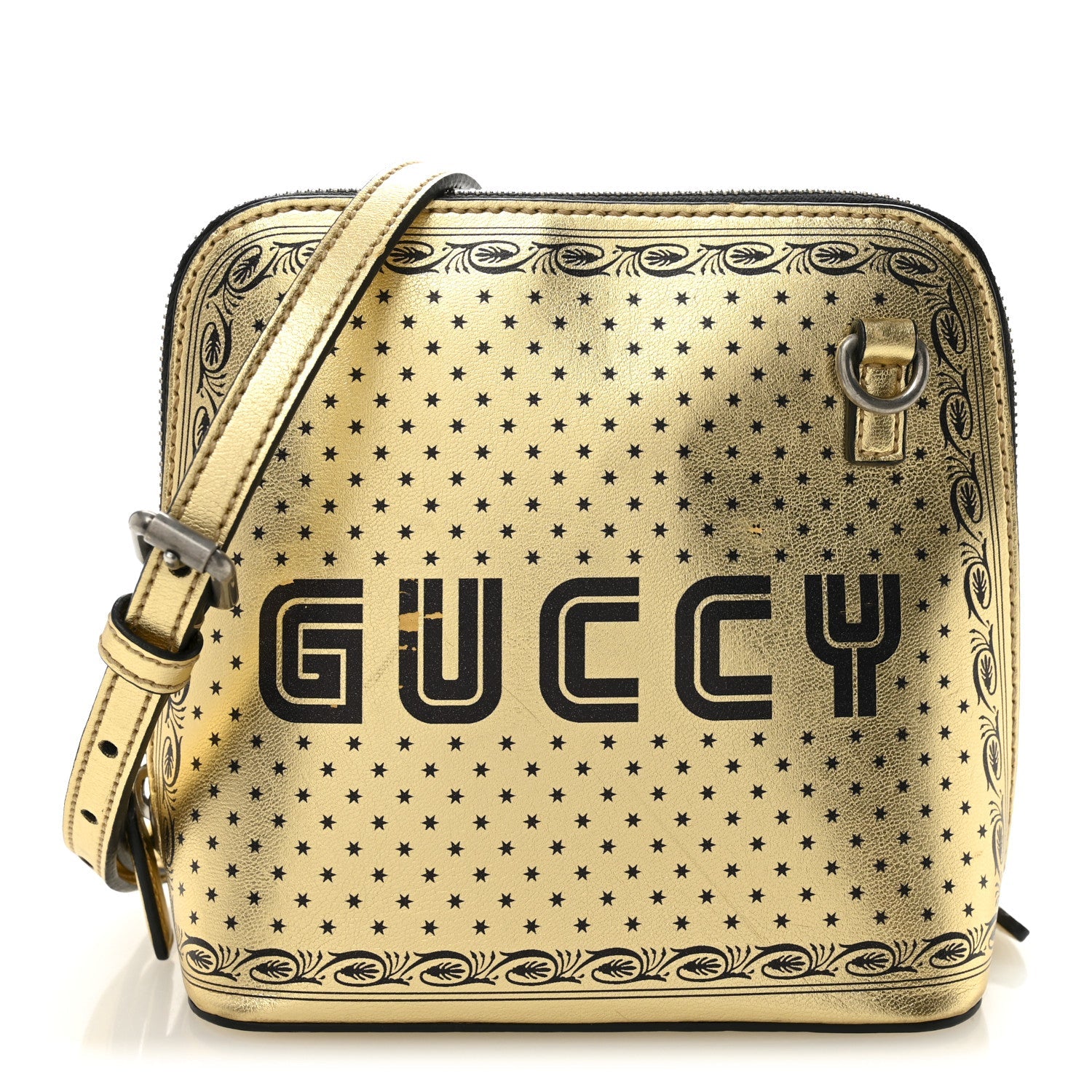 X SEGA Calfskin GUCCY Stars Mini Dome Shoulder Bag Gold