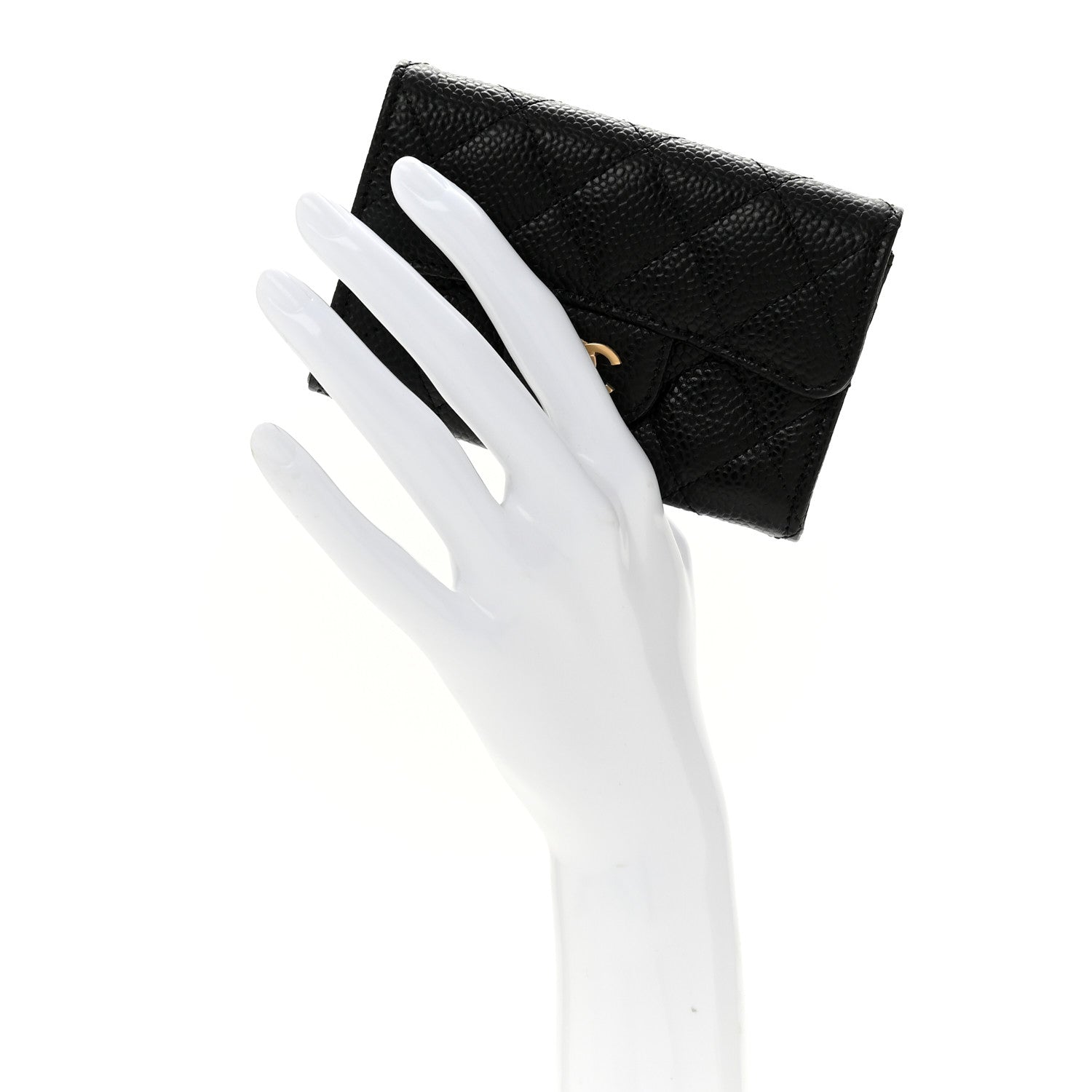 Caviar Quilted Flap Card Holder Wallet Black