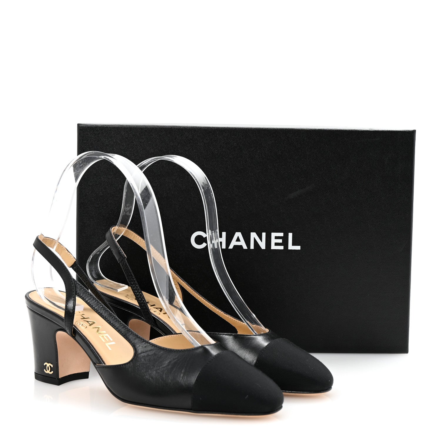 Goatskin Grosgrain Cap Toe CC Slingback Pumps 35 Black