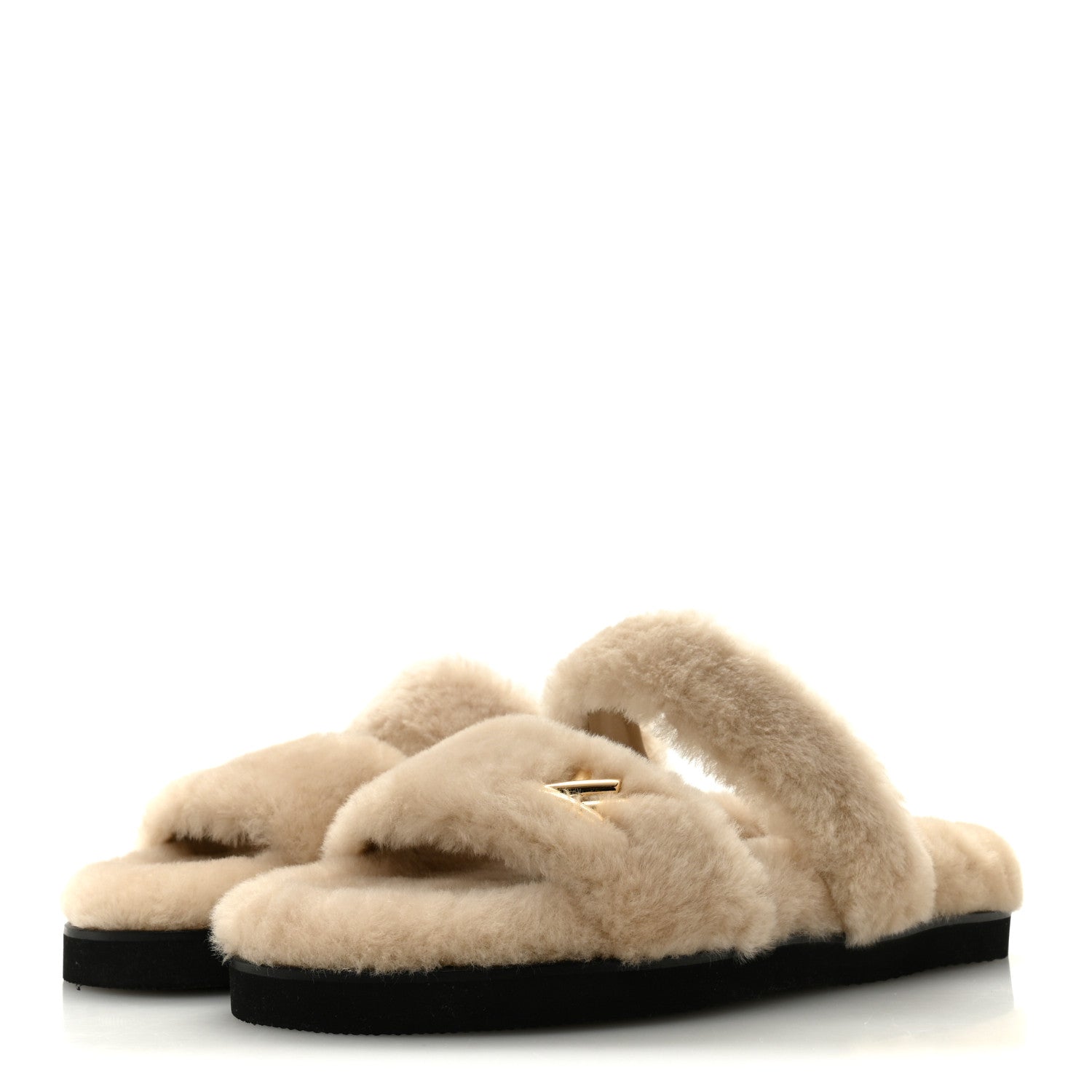 Shearling LV Sunset Flat Comfort Mule 40 Beige