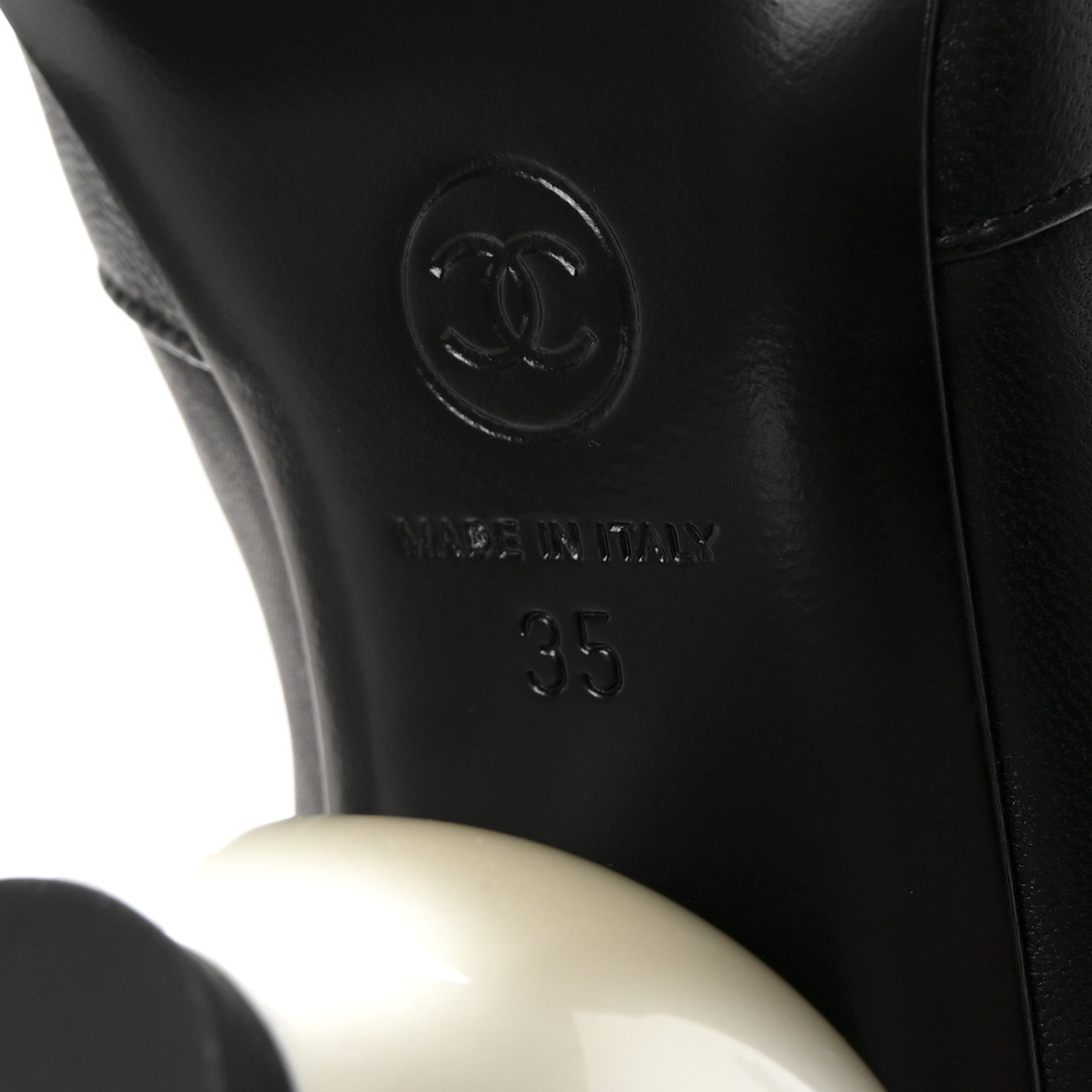 Stretch Lambskin Patent Cap Toe Pearl Ball Mid Calf Boots 35 Black