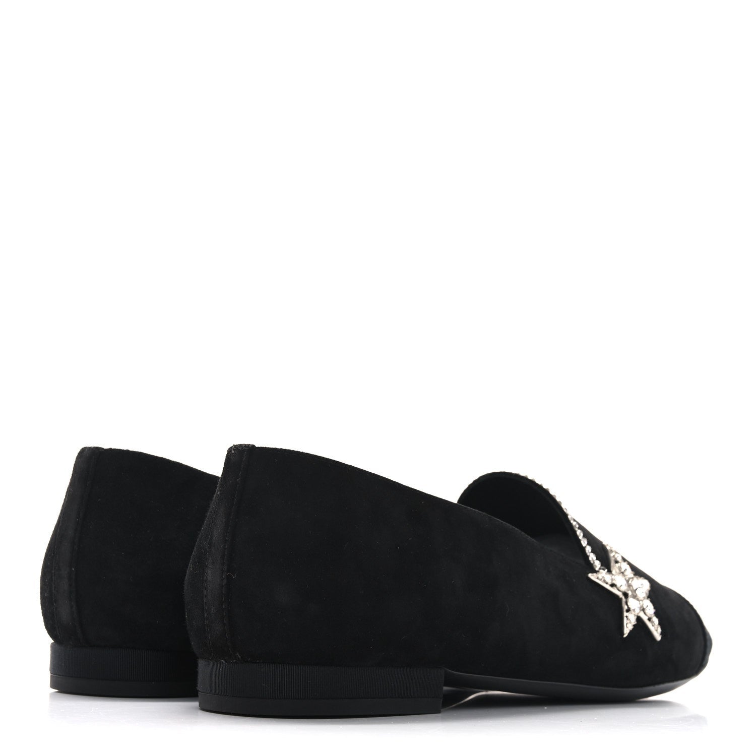 Suede Calfskin Grosgrain Crystal Star Mocassin Loafers 38 Black