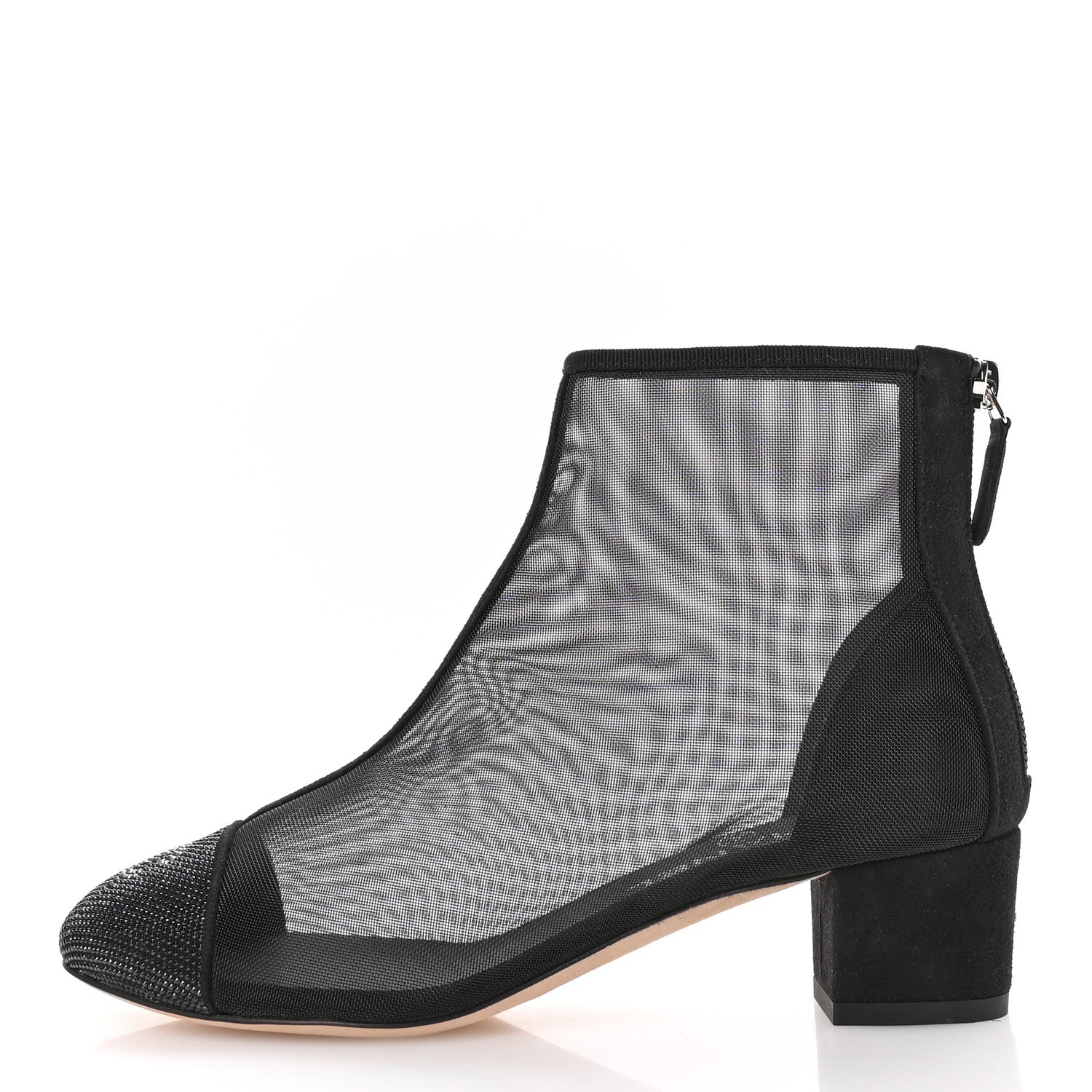 Mesh Suede Cap Toe Embellished Short Boots 35.5 Black