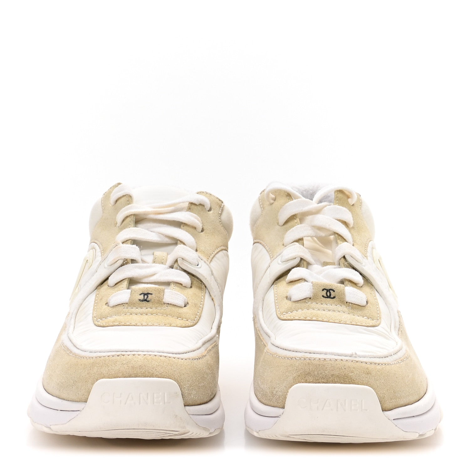 Suede Calfskin Fabric CC Sneakers 37.5 White