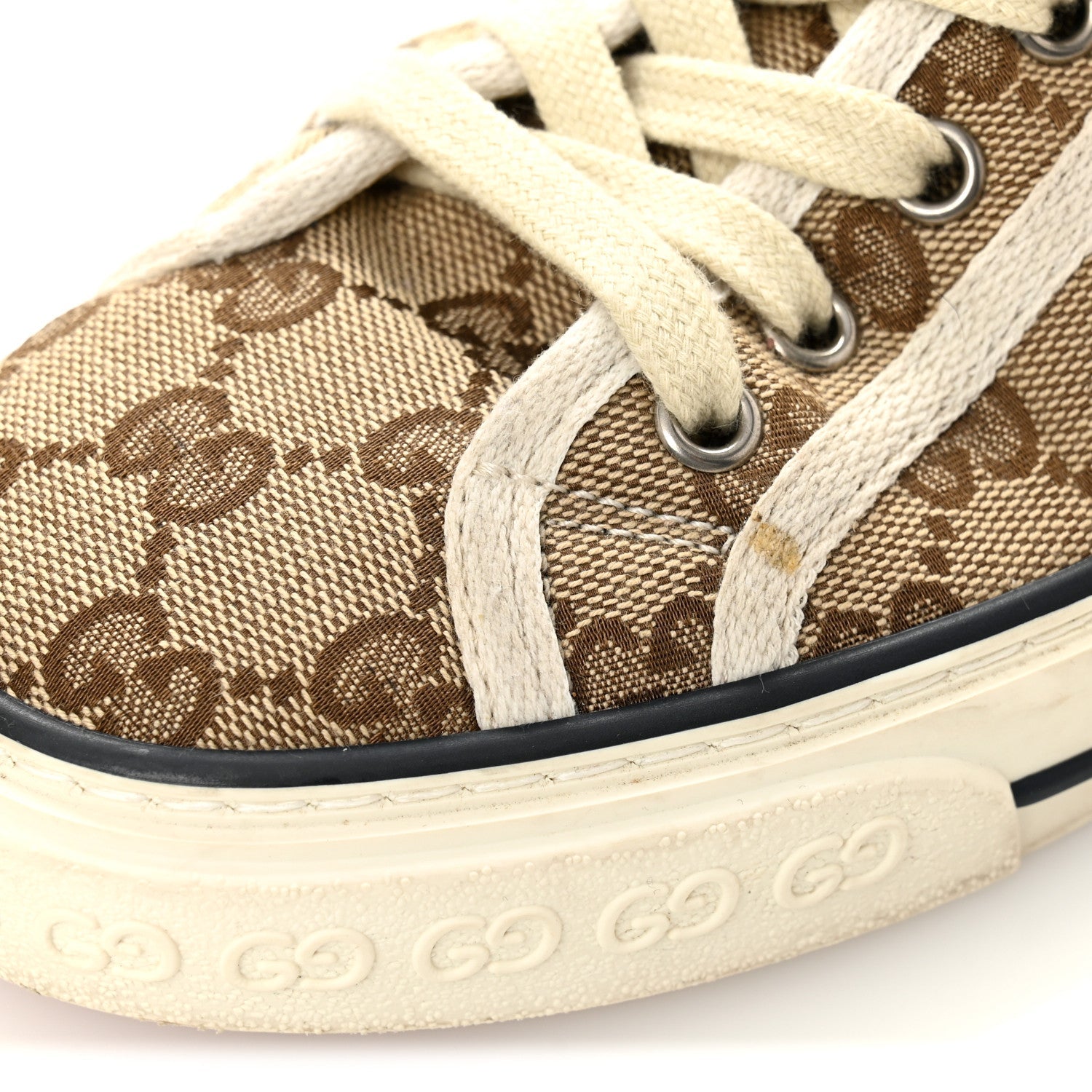 GG Monogram Web Womens 1977 Tennis High Top Sneakers 37 Beige Ebony Mystic White