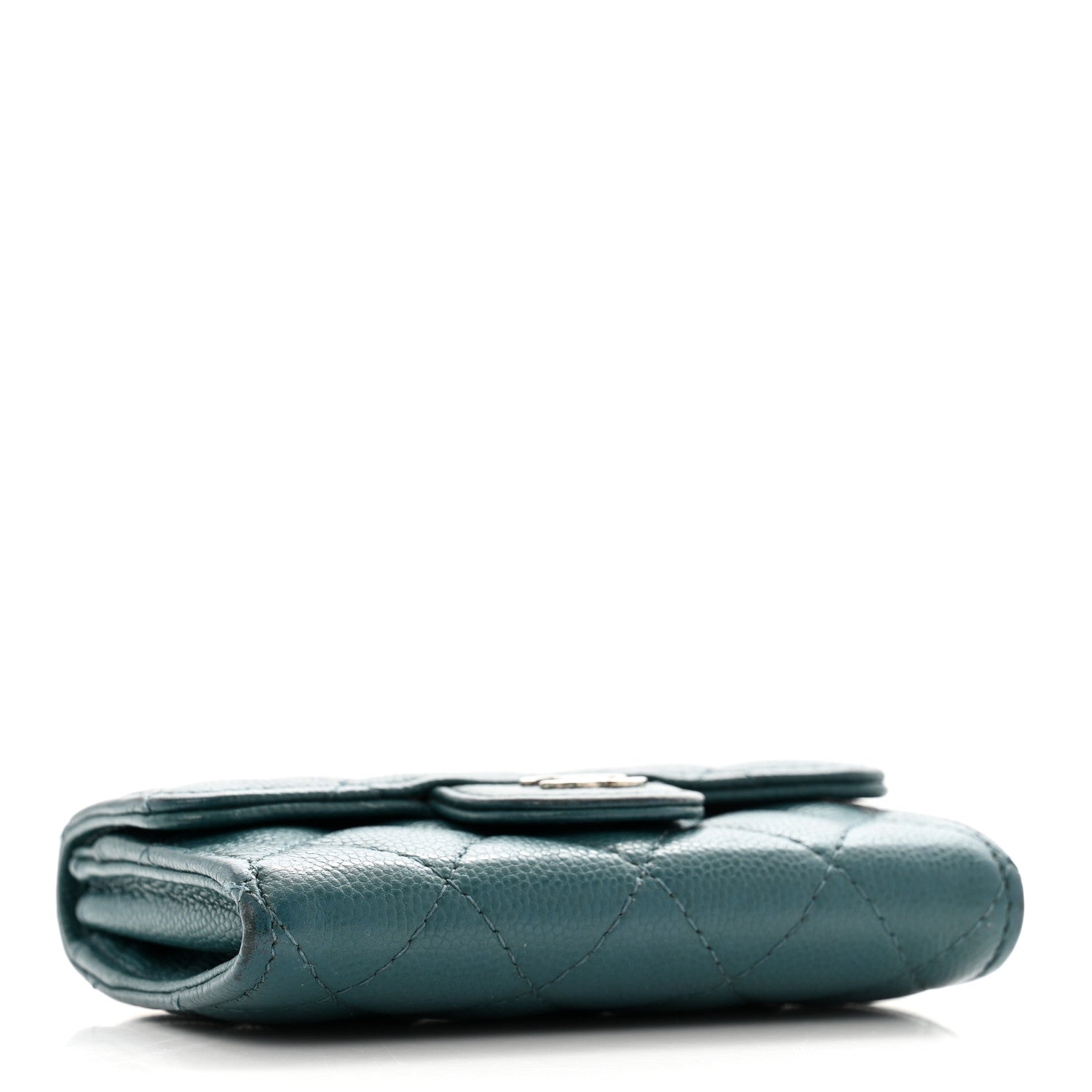 Caviar Quilted Flap Card Holder Turquoise