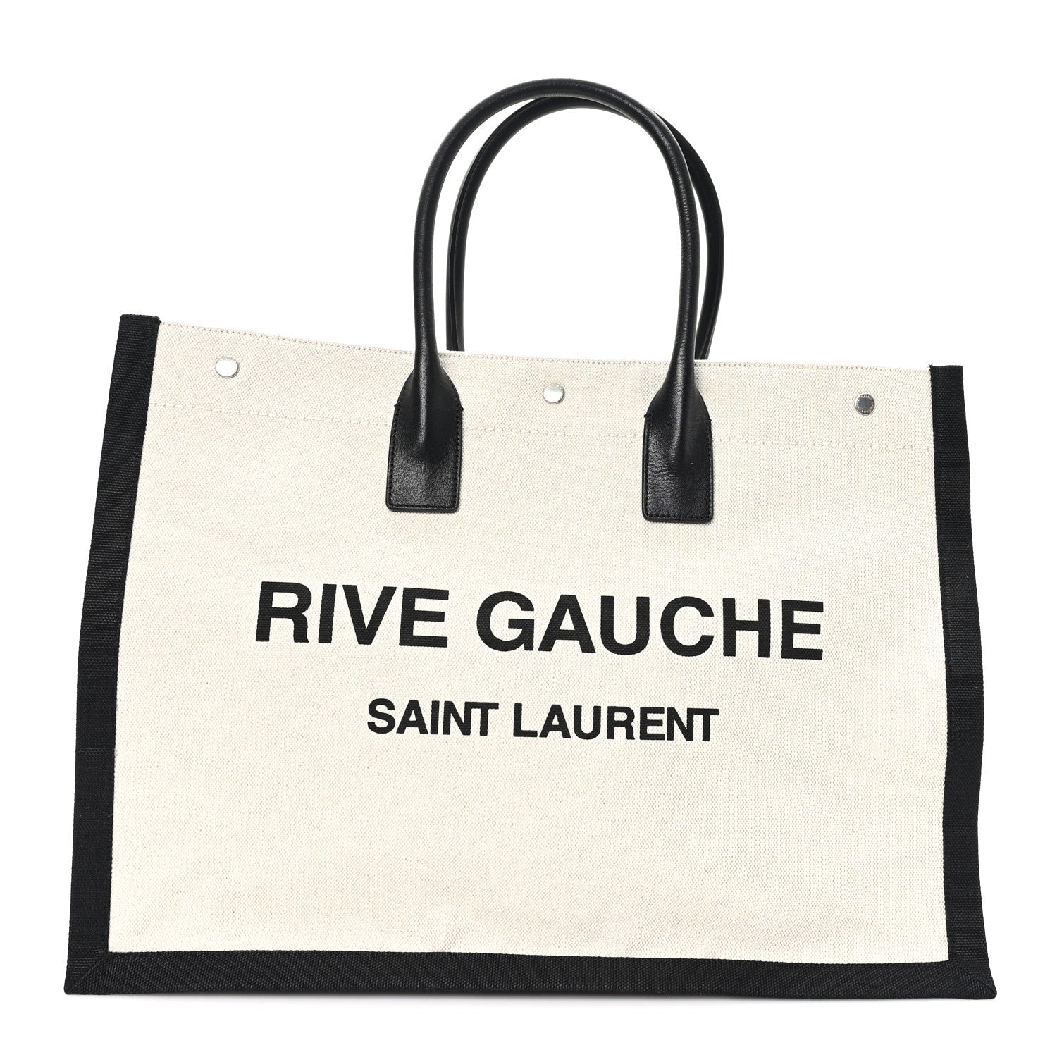 Linen Calfskin Small Rive Gauche Tote Natural Black