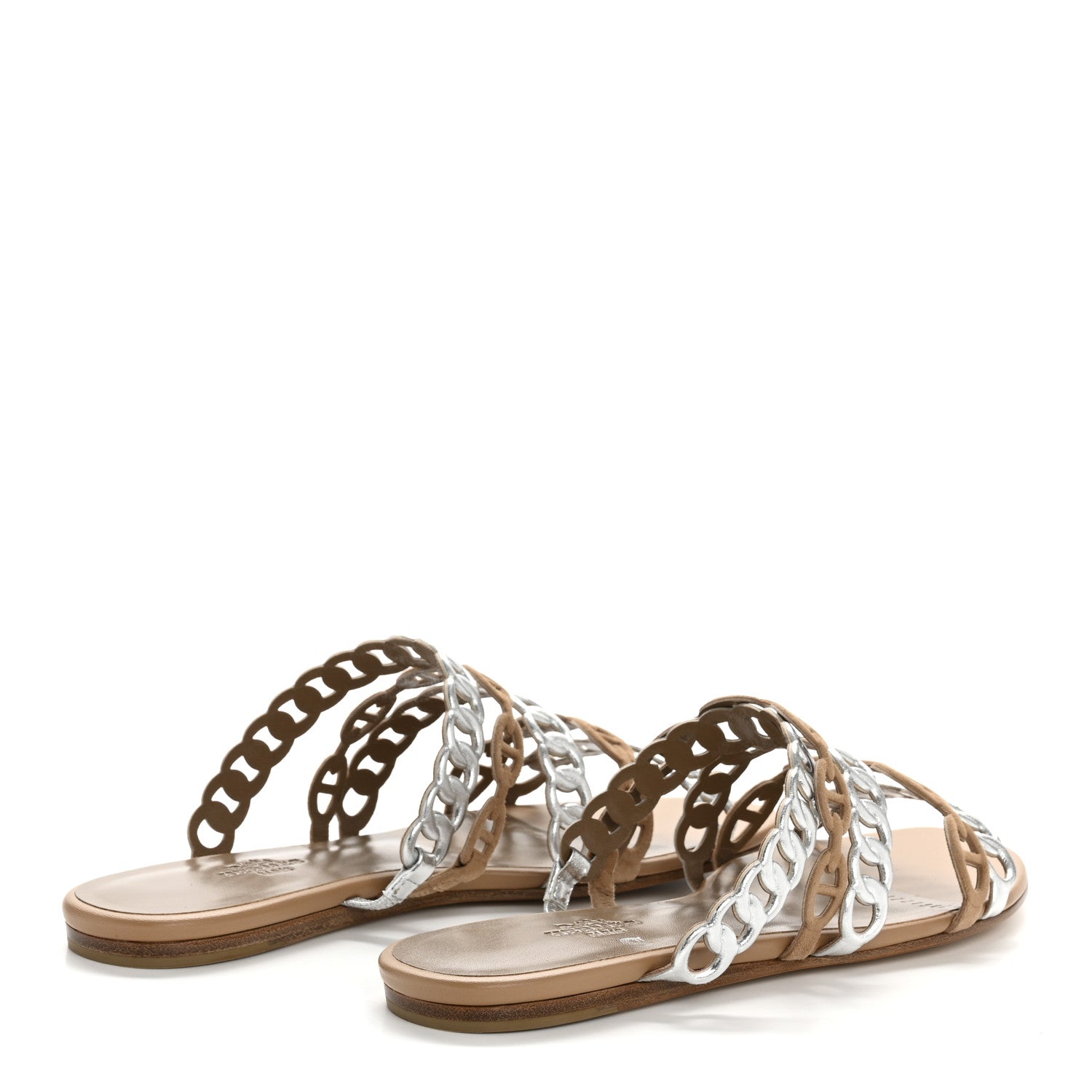 Metallic Nappa Suede Chaine d'Ancre Nude Sandals 36 Beige Sable Gris Argente
