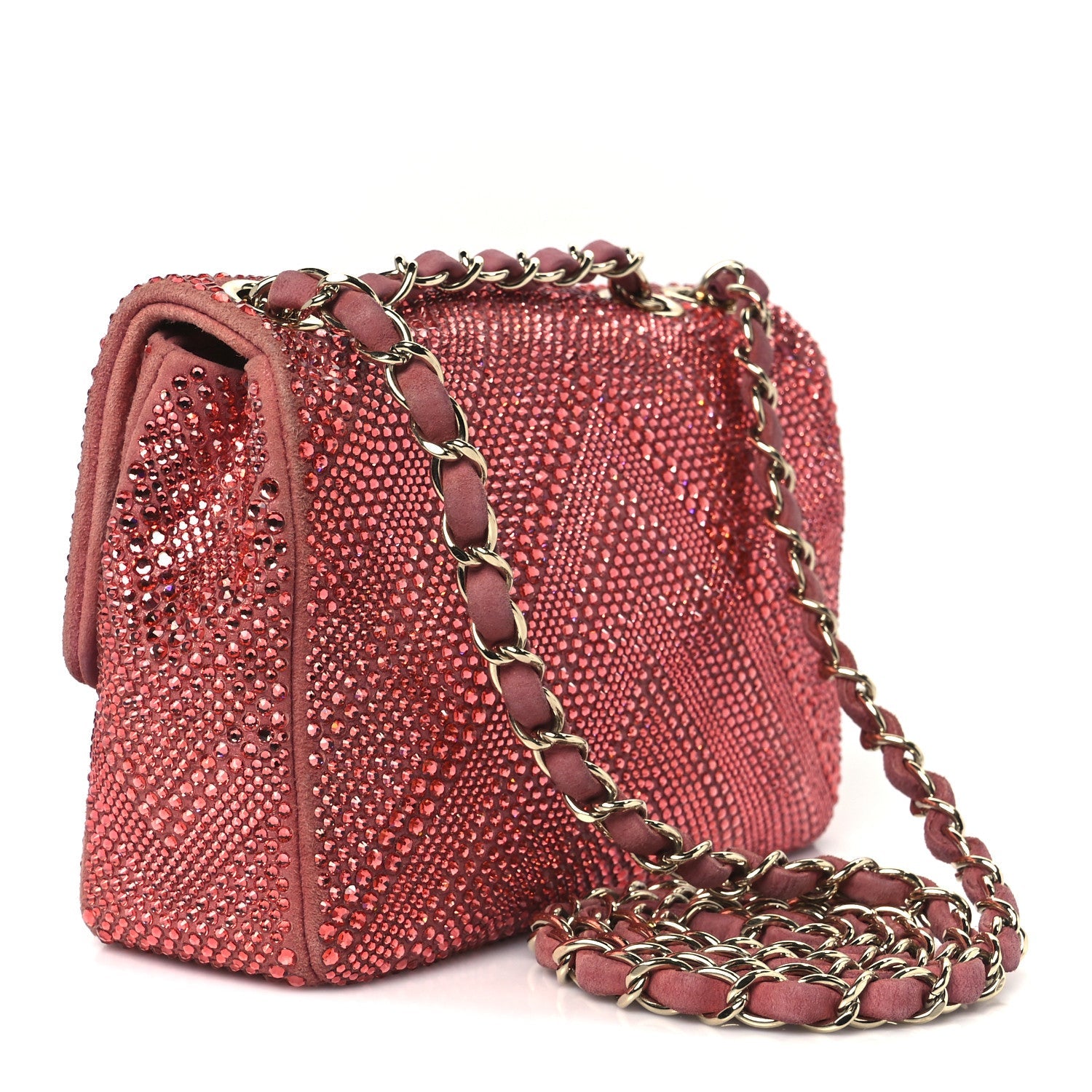 Metallic Goatskin Strass Small Flap Bag Pink