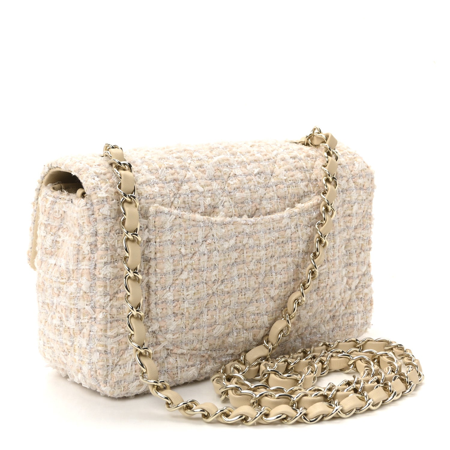 Tweed Quilted Mini Rectangular Flap Off White