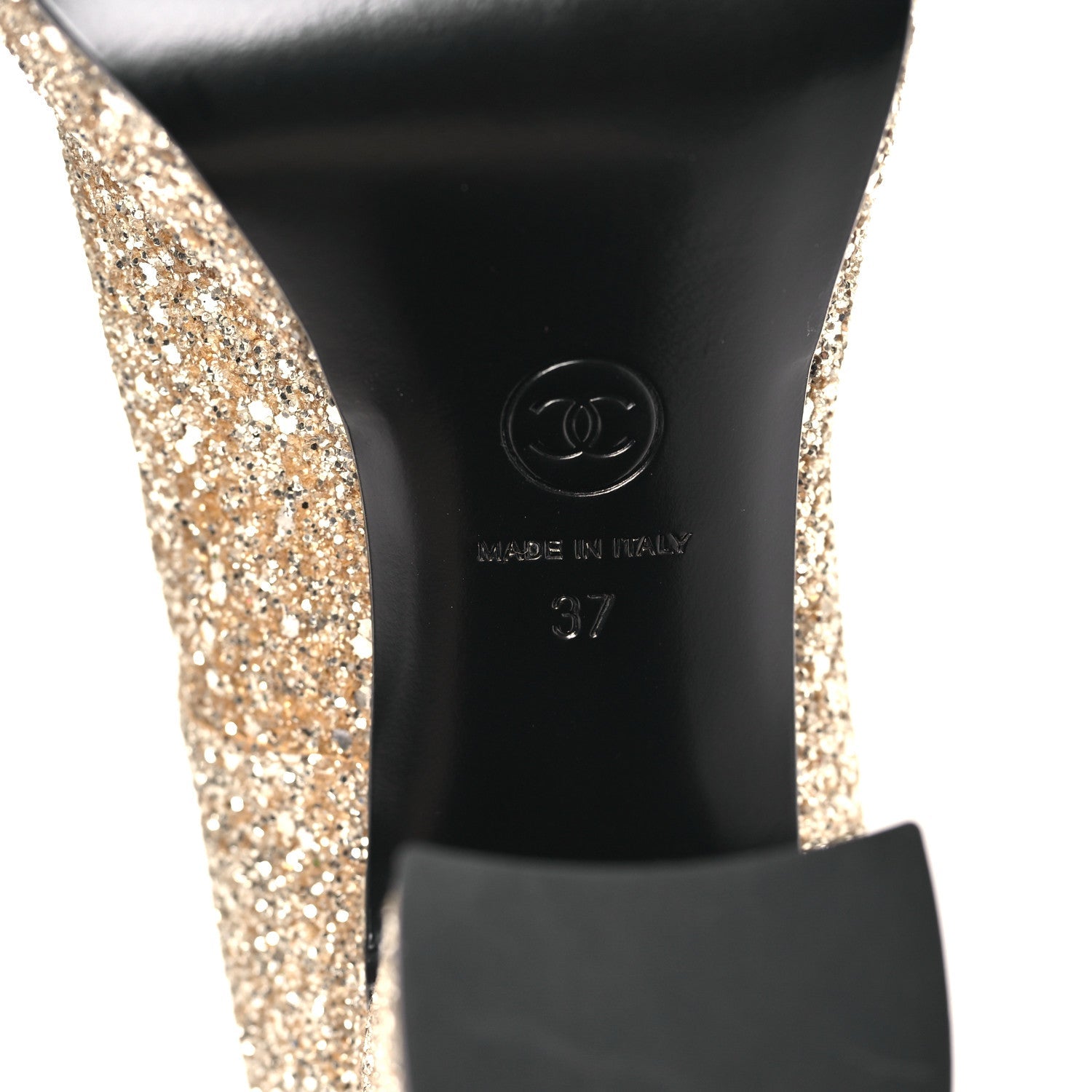 Glitter Lambskin Cap Toe CC Mary Jane Pumps 37 Light Gold Black