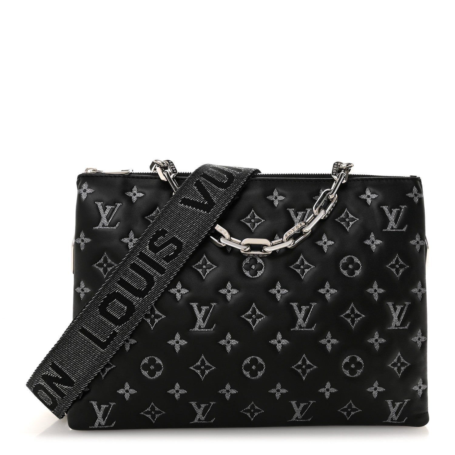 Lambskin Embossed Monogram Coussin MM Black Gray