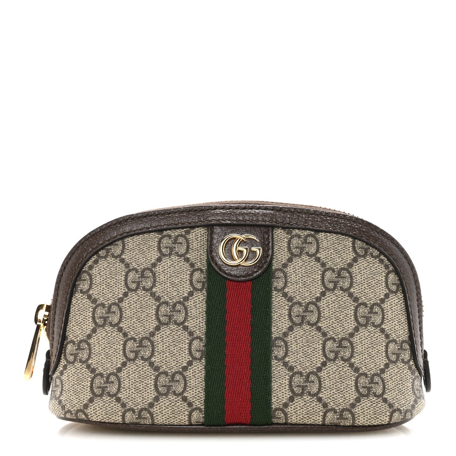 GG Supreme Monogram Textured Calfskin Web Medium Ophidia Cosmetic Case Beige Ebony New Acero