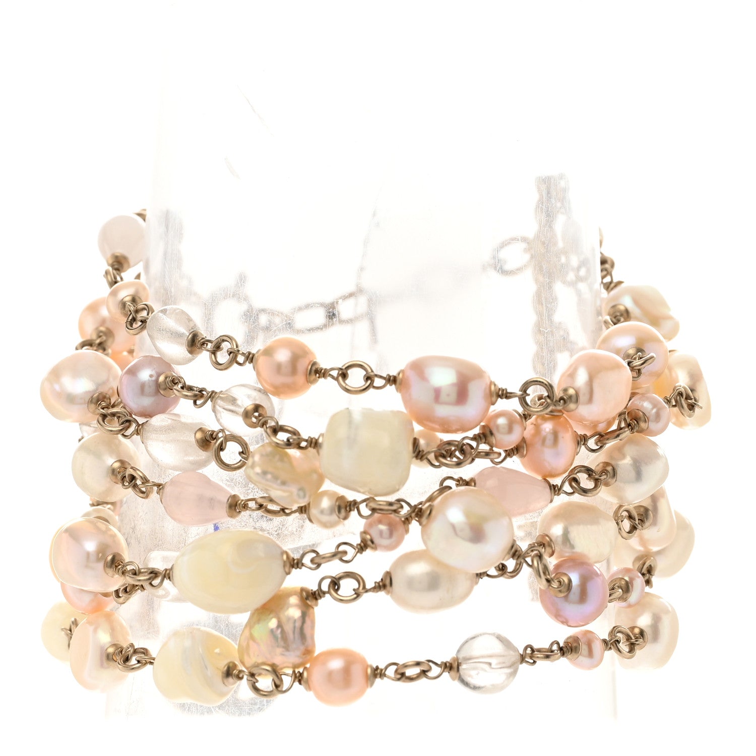 Pearl Bead CC Multi Strand Bracelet Gold Pink