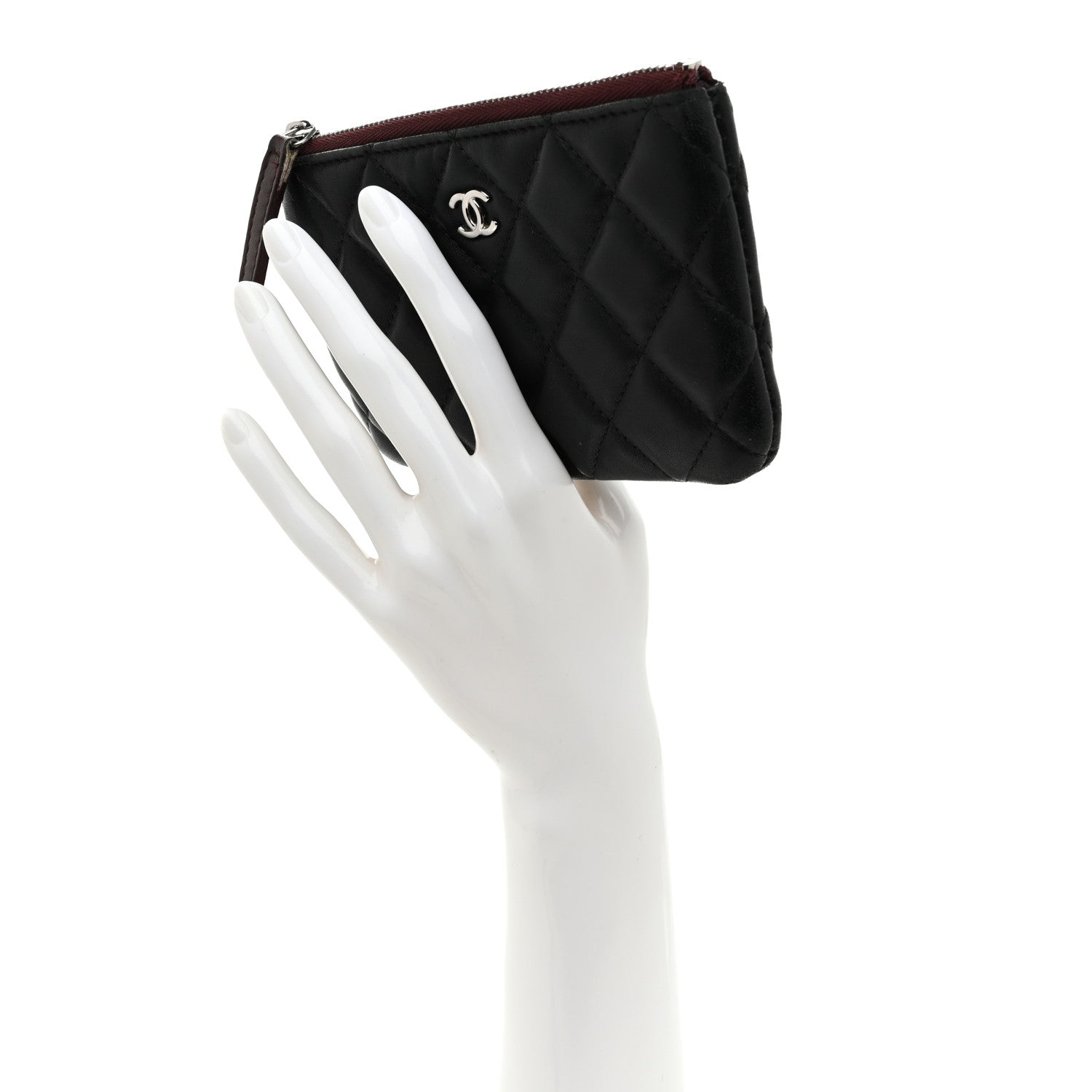 Lambskin Quilted Small Cosmetic Case Black