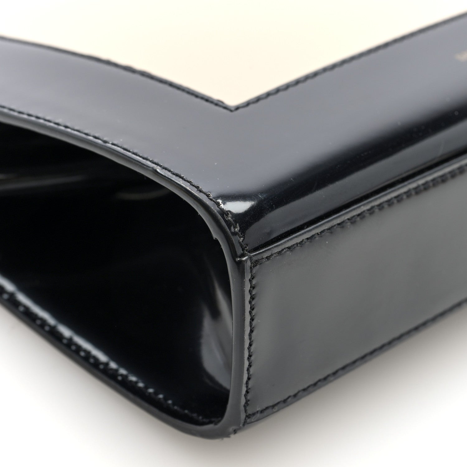 Nappa Patent Calfskin Two-Toned Gaia Shoulder Bag Sea Salt Black