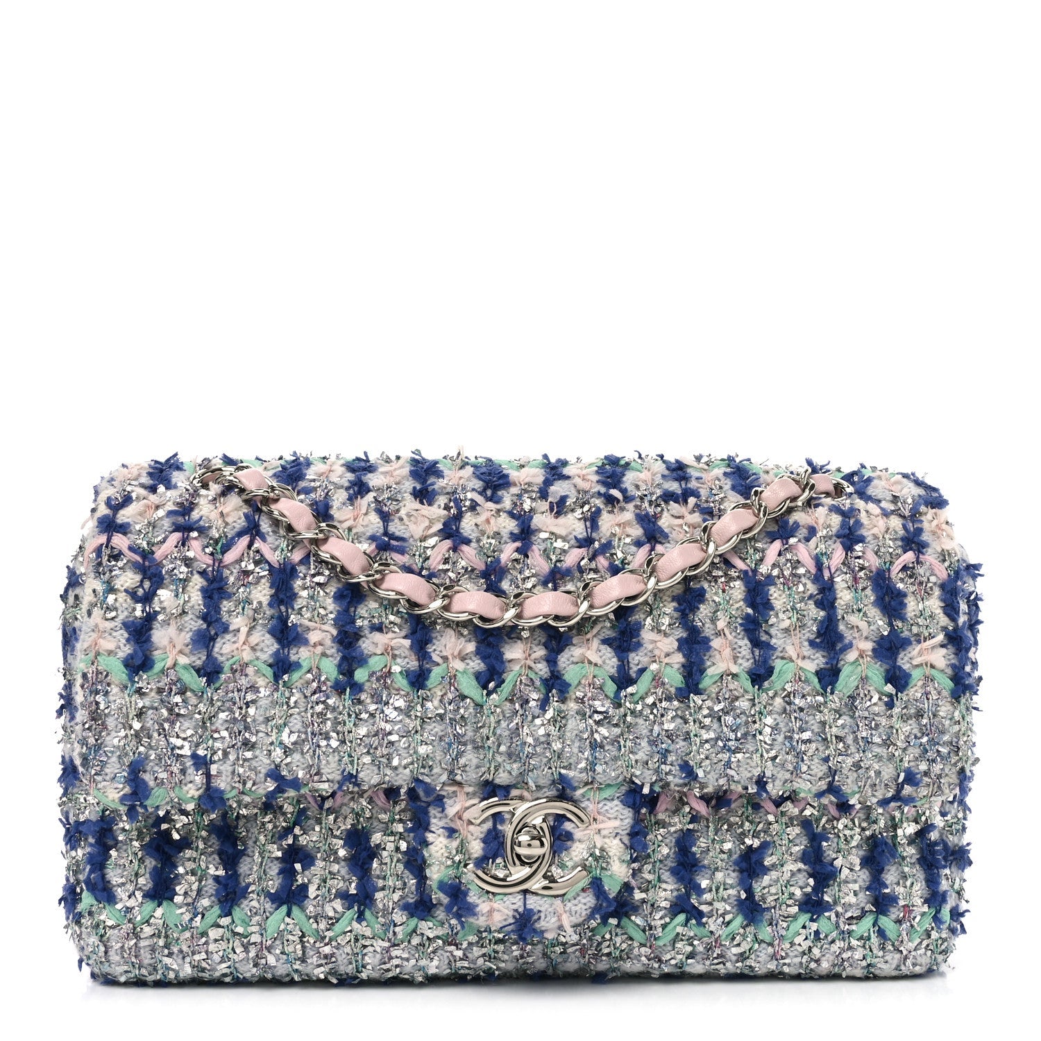 Glittered Tweed Quilted Medium Flap Blue Multicolor