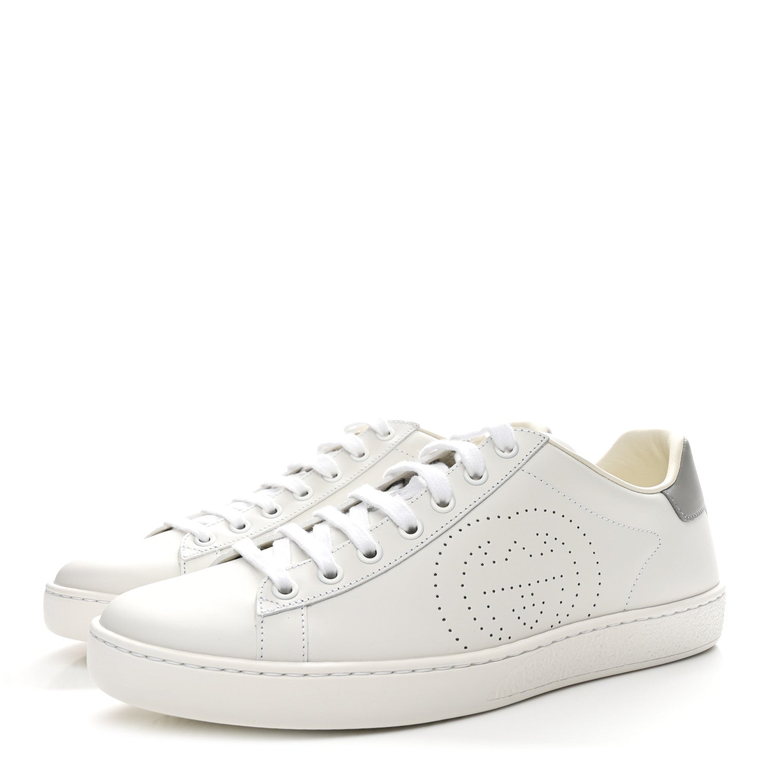 Calfskin Interlocking G Perforated Womens Ace Sneakers 38.5 White Grey Sky