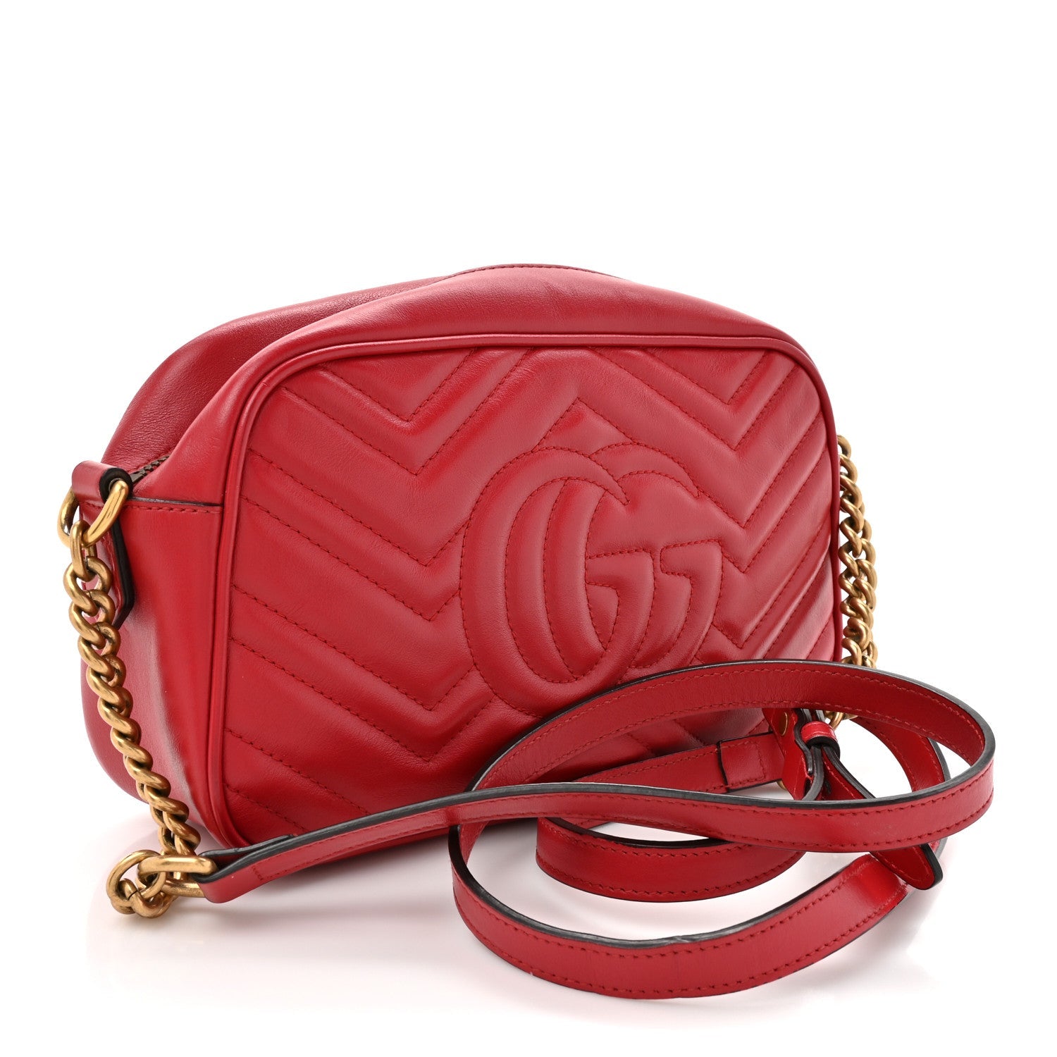 Calfskin Matelasse Small GG Marmont Chain Shoulder Bag Hibiscus Red
