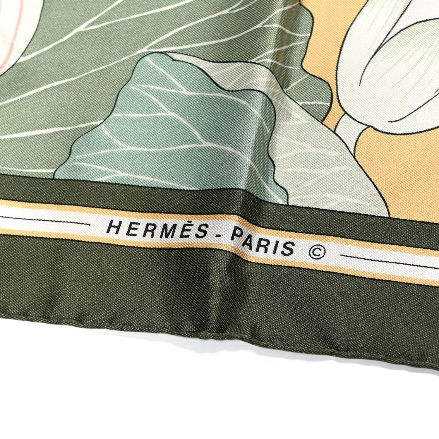 Silk Fleurs de Lotus Scarf 90 Green Pink