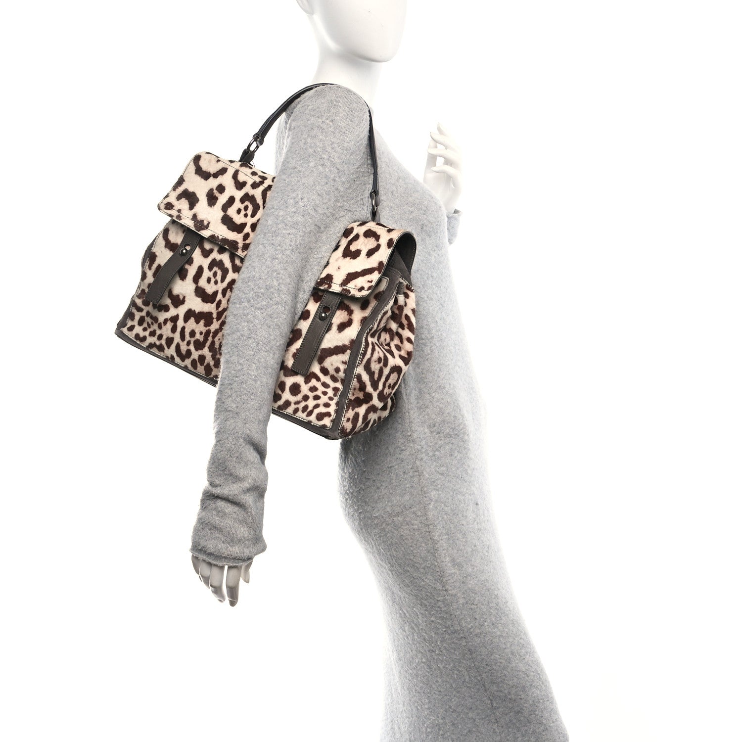 Pony Hair Leopard Suede Calfskin Print Large Muse Two Brown