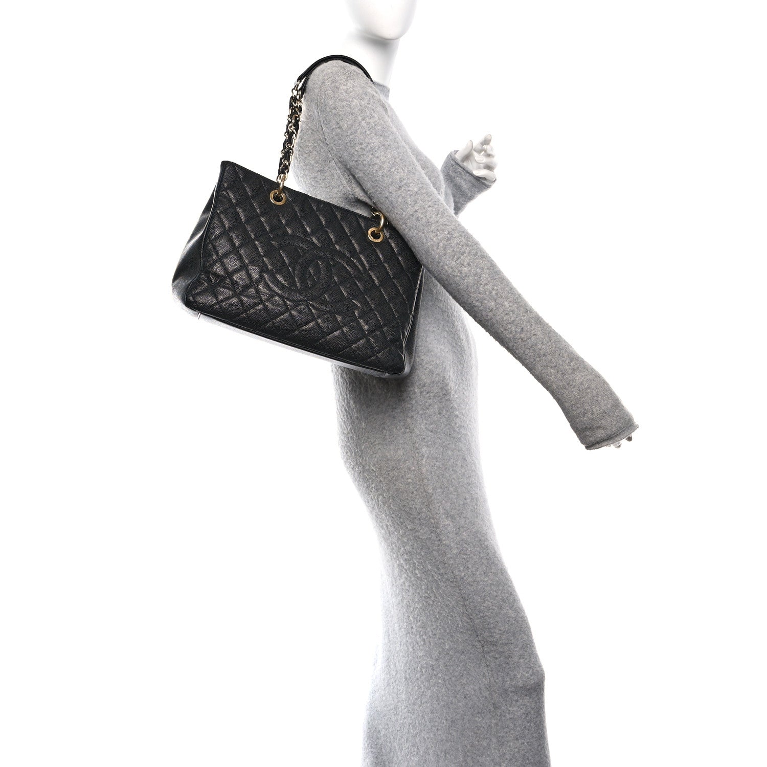 Caviar Quilted Grand Shopping Tote GST Black