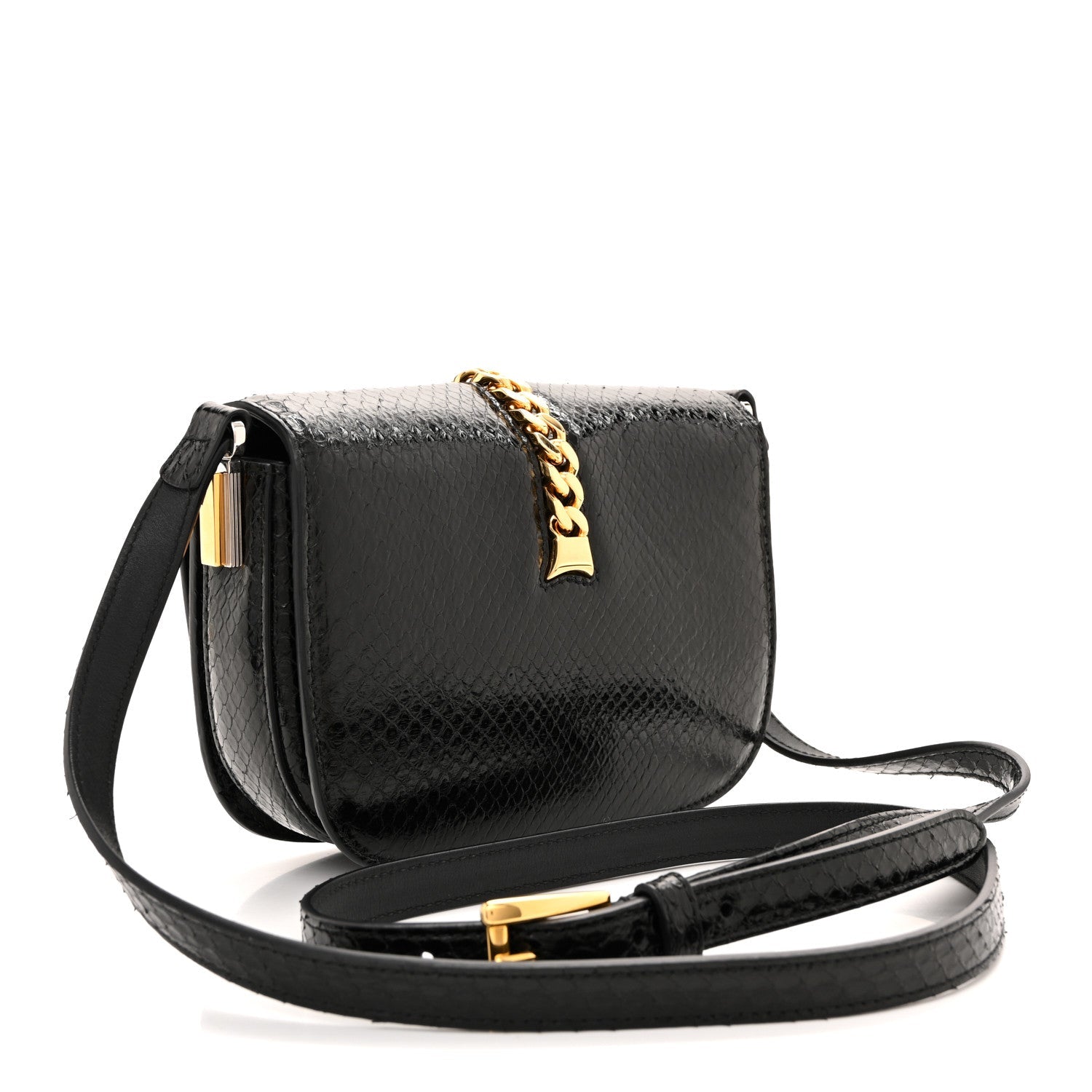 Snakeskin Mini Sylvie 1969 Messenger Bag Black
