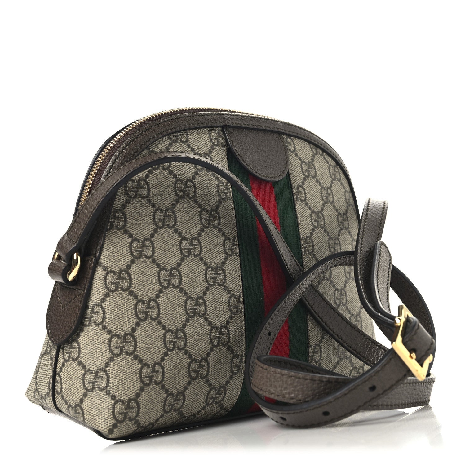 GG Supreme Monogram Textured Dollar Calfskin Web Small Ophidia Dome Shoulder Bag Beige Ebony New Acero