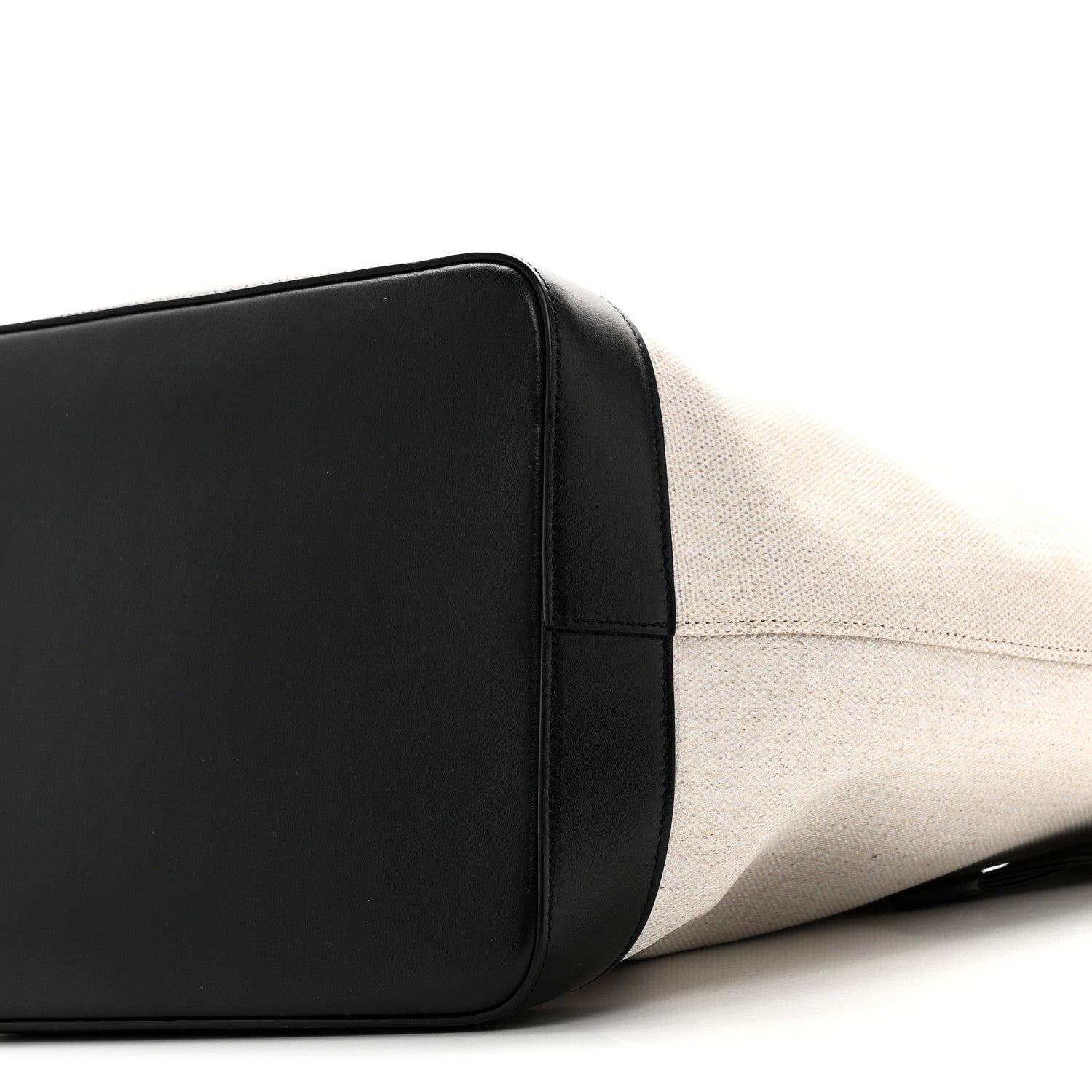 Canvas Calfskin Teddy Drawstring Shopping Tote White Black
