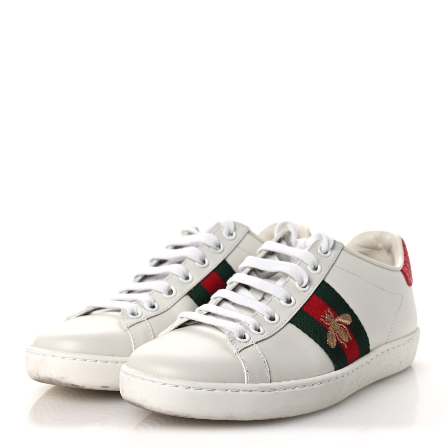 Calfskin Ayers Bee Embroidered Womens Ace Sneakers 35 White Green