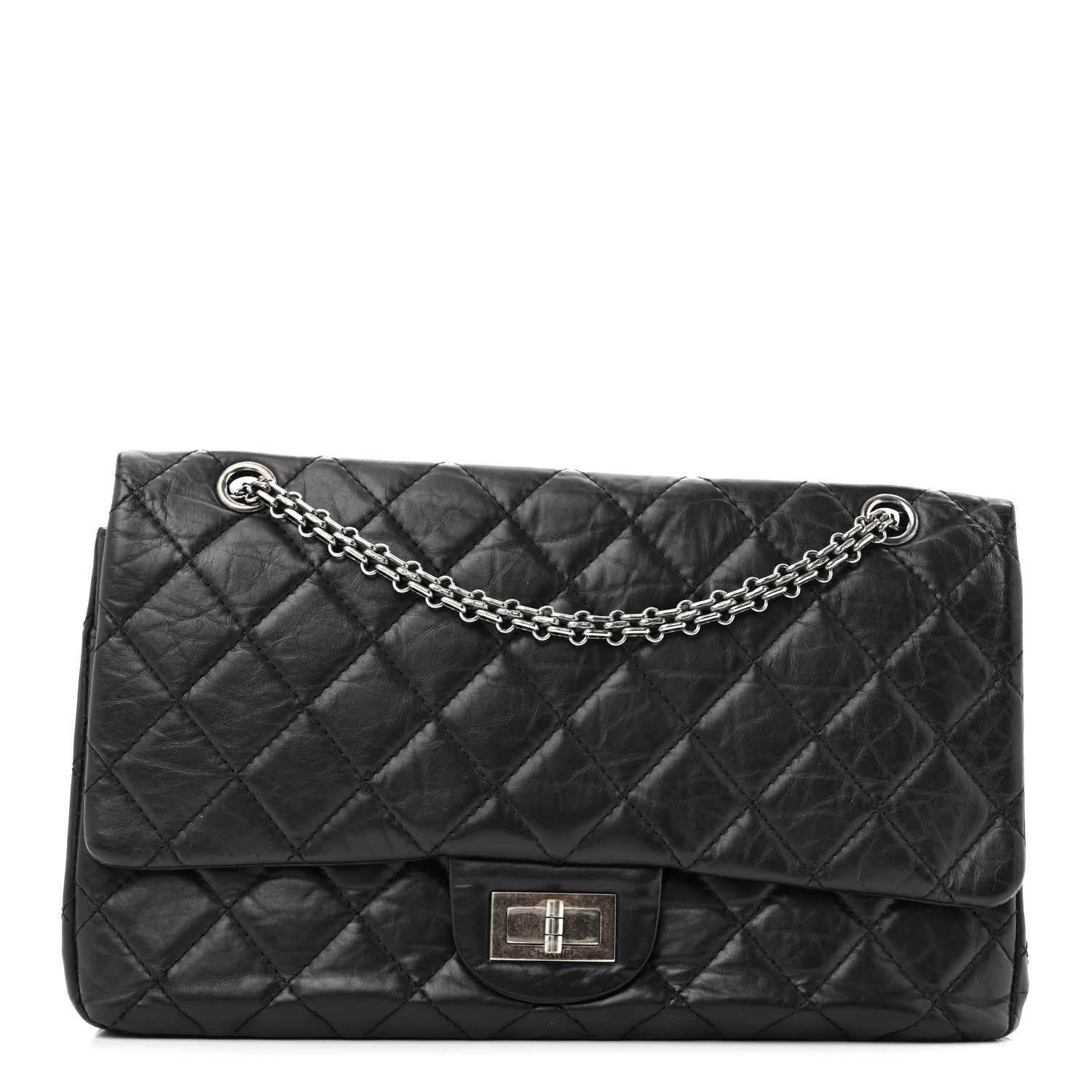 Aged Calfskin Quilted 2.55 Reissue 227 Flap Black