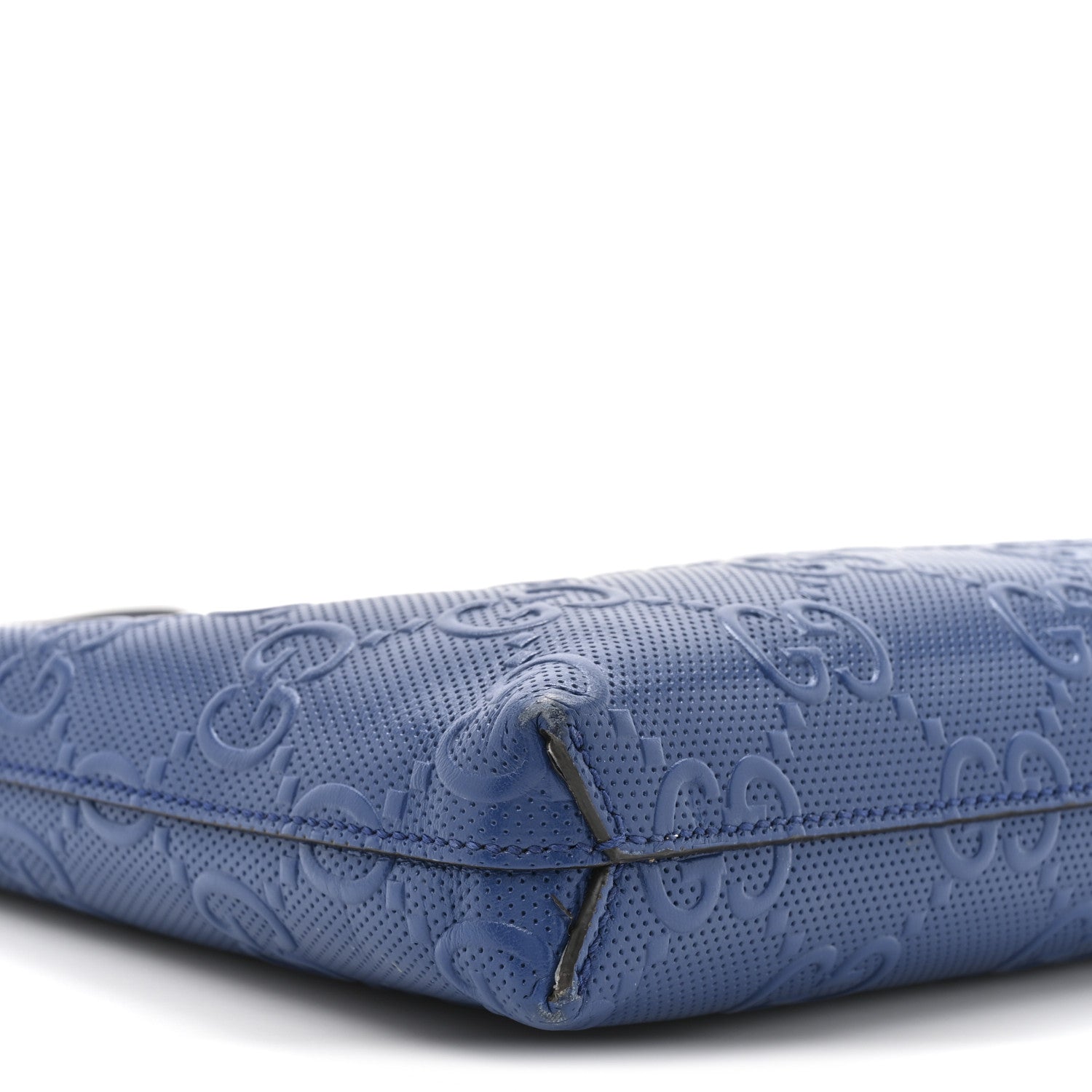 Calfskin GG Tennis Embossed Medium Wristlet Messenger Bag Intense Metal Blue
