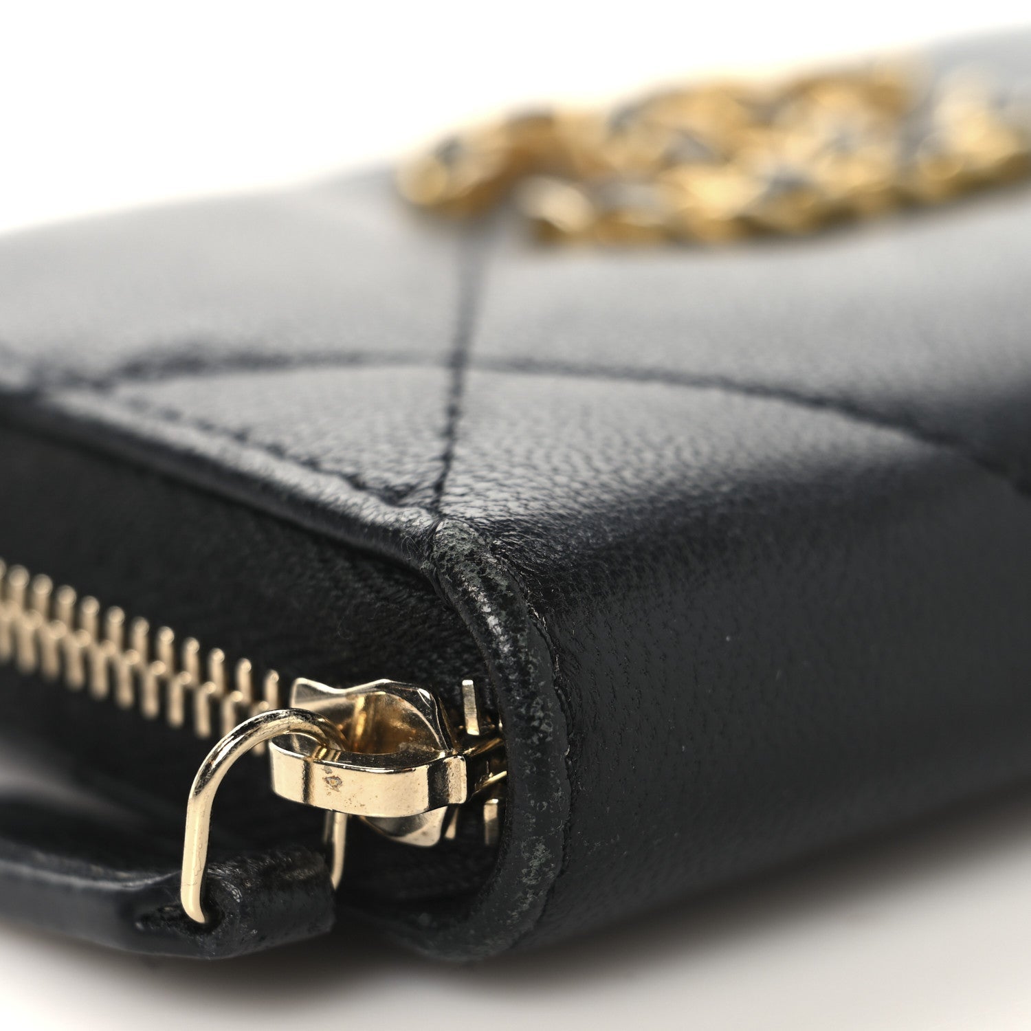 Lambskin Quilted Chanel 19 Zip Around Coin Purse Wallet Black