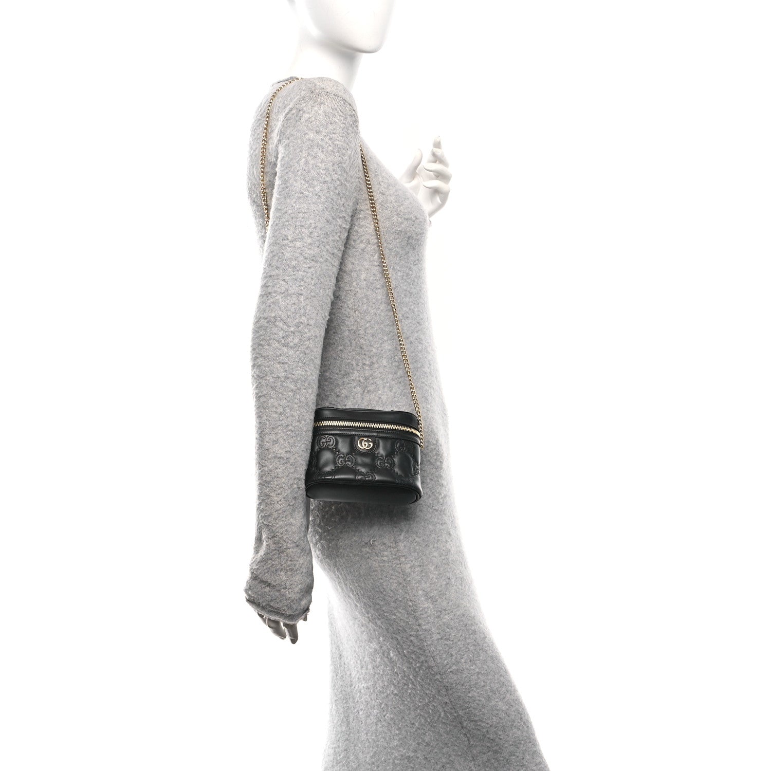 Calfskin GG Matelasse Mini Top Handle Bag Black
