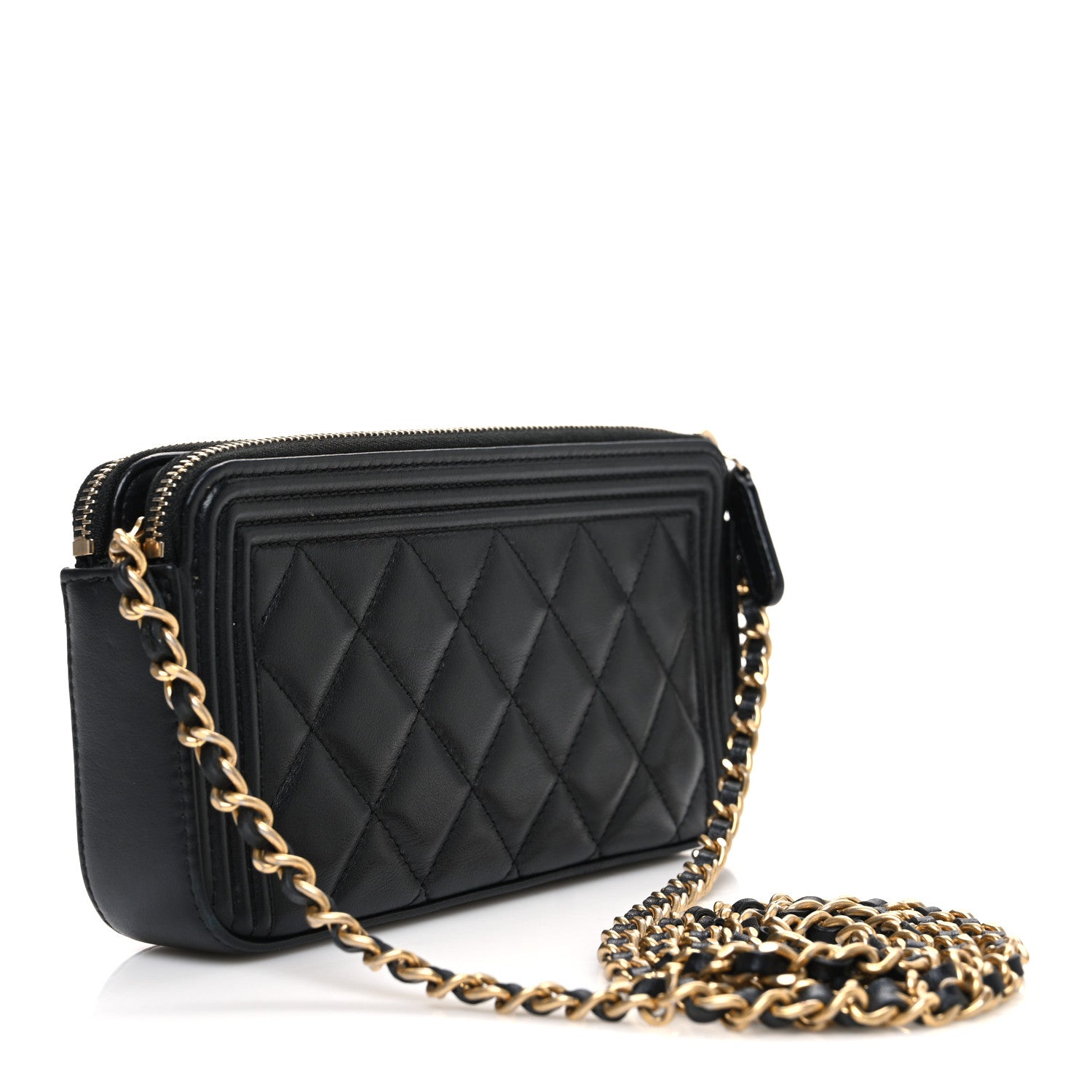 Lambskin Quilted Small Boy Clutch With Chain Black