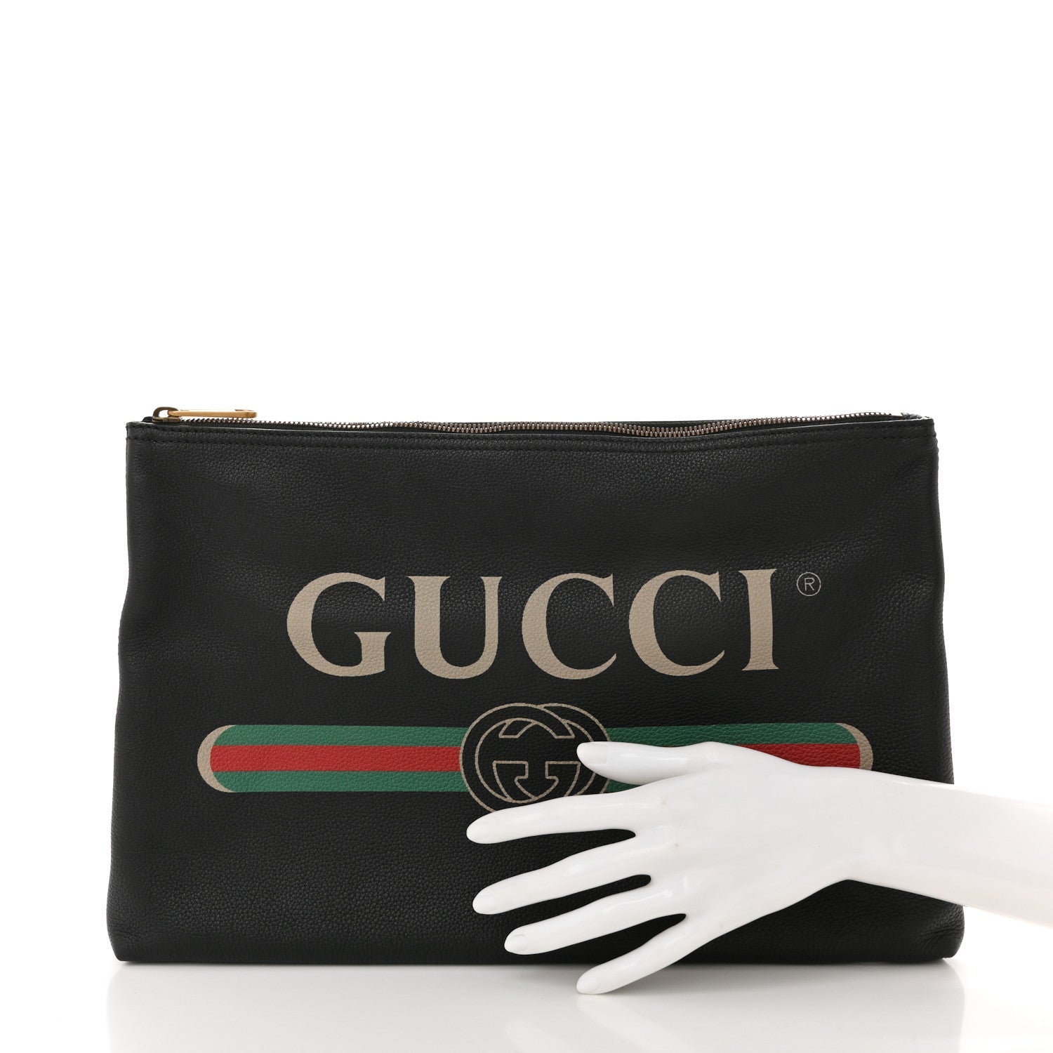 Pebbled Calfskin Large Logo Portfolio Clutch Black