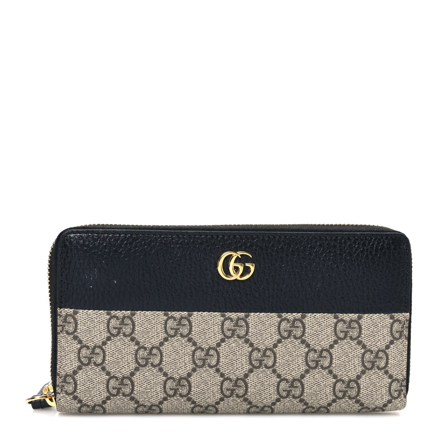 Dollar Calfskin GG Supreme Monogram GG Marmont Zip Around Wallet Black Beige Ebony