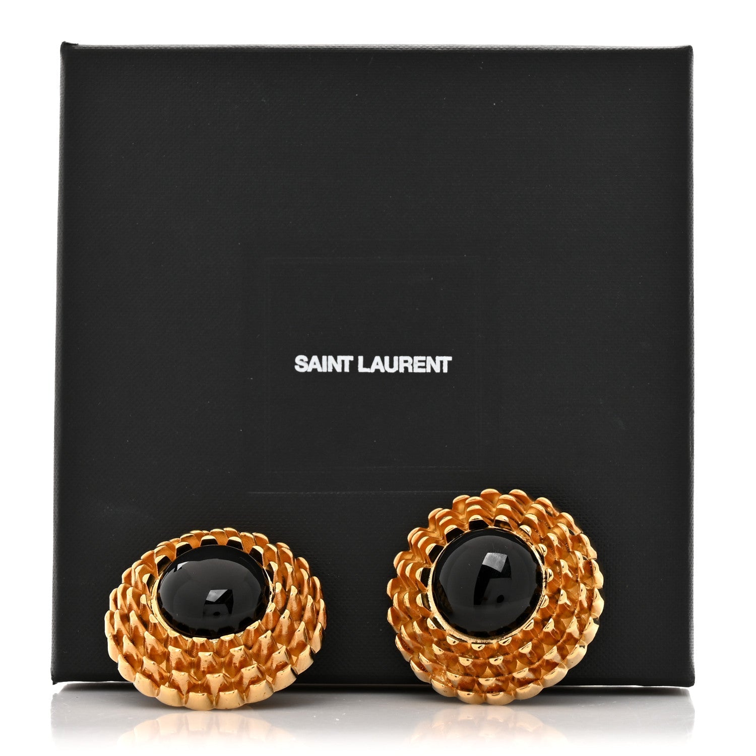 Metal Resin Cabochon Scale Clip On Earrings Gold Black