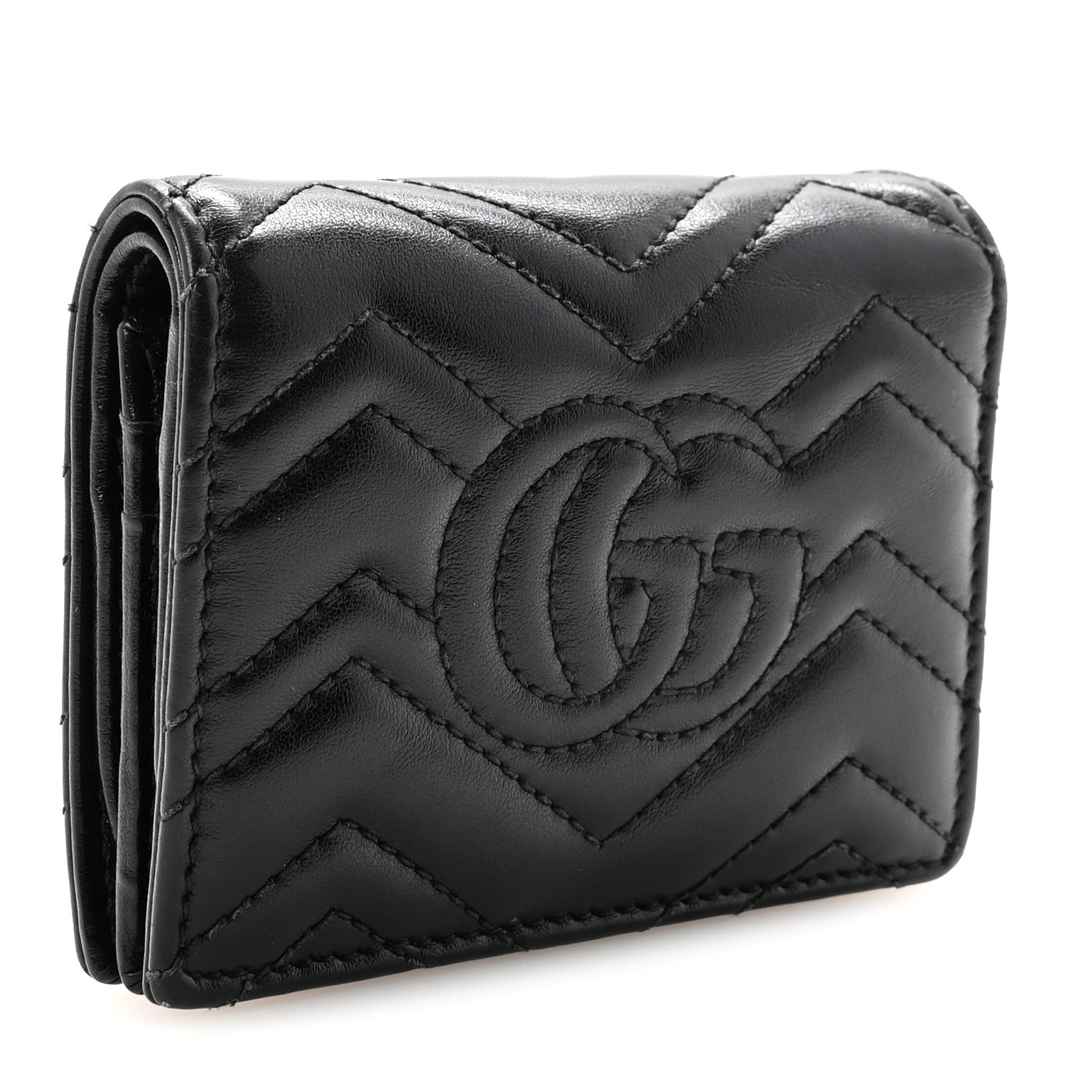 Calfskin Matelasse GG Marmont Card Case Wallet Black