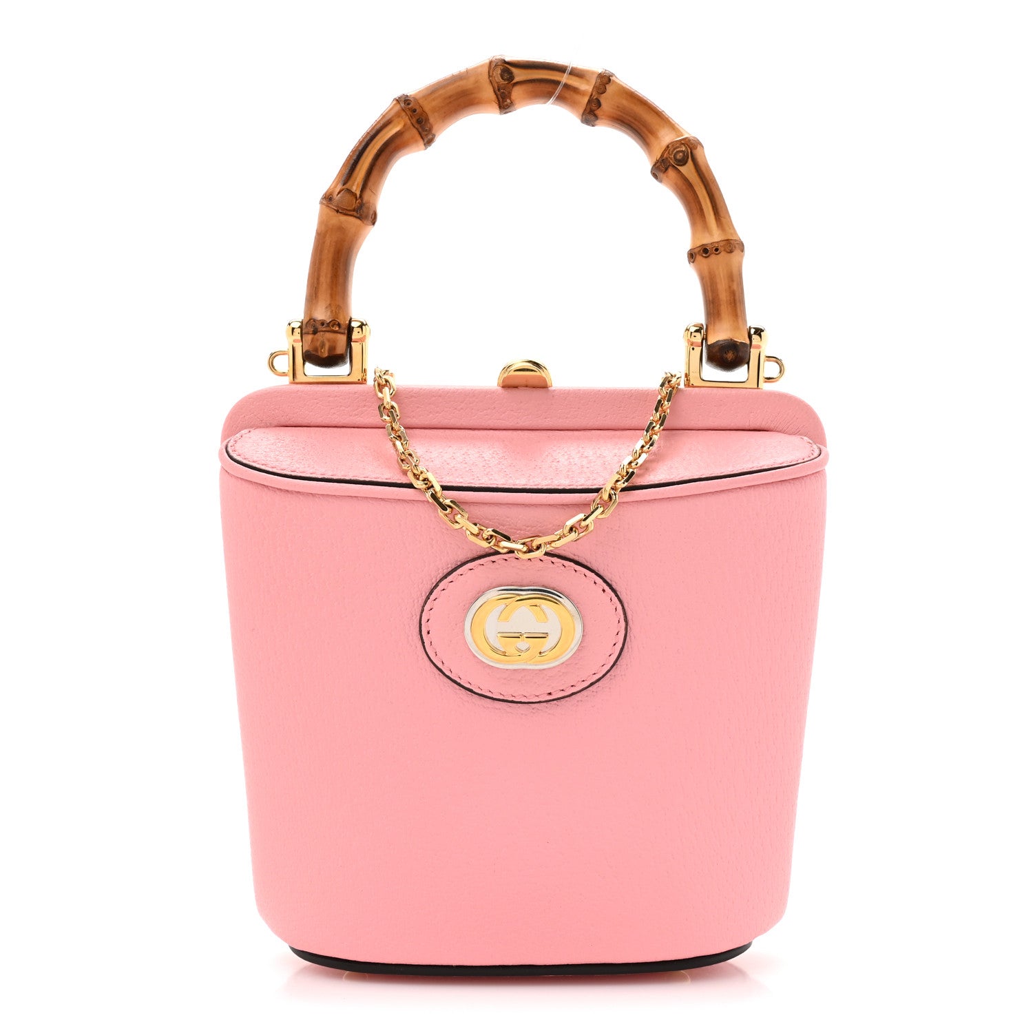 Textured Dollar Calfskin Bamboo Mini Marina Bucket Bag Wild Rose
