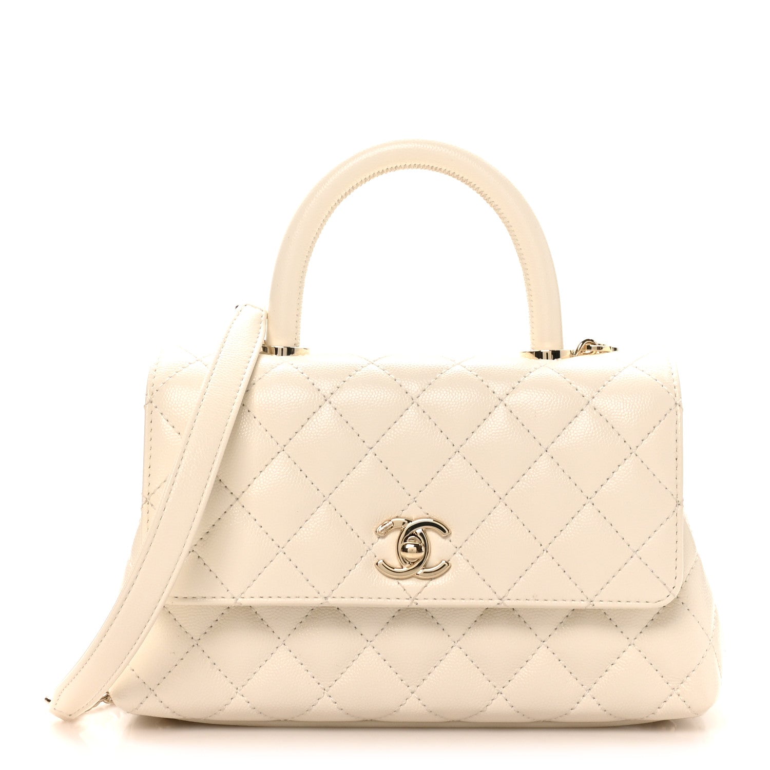 Caviar Quilted Mini Coco Handle Flap White