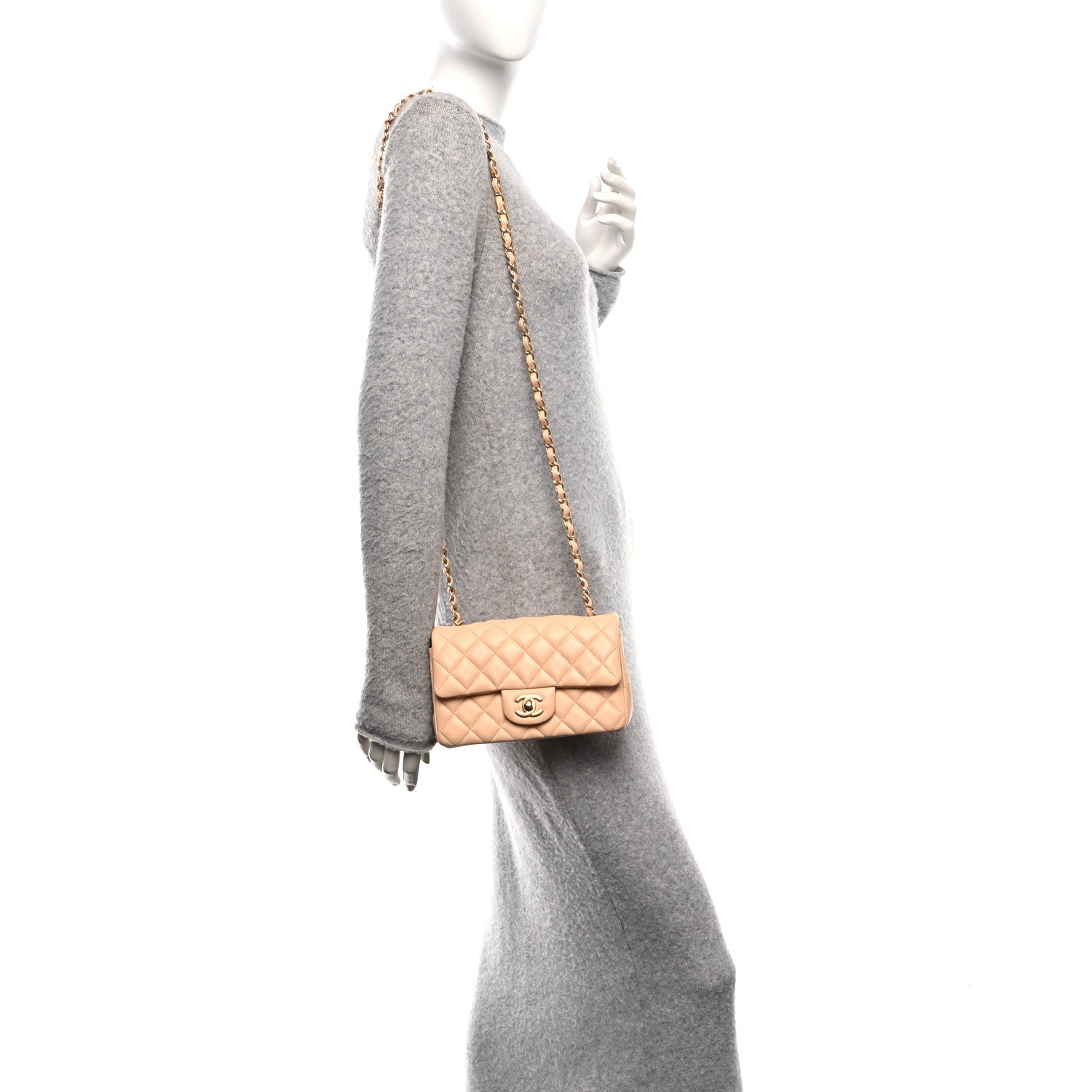 Lambskin Quilted Mini Rectangular Flap Beige