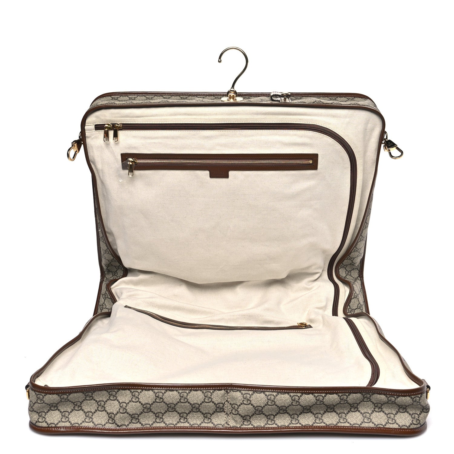 GG Supreme Monogram Azalea Calfskin Retro Interlocking G Garment Bag Beige Ebony Brown Sugar