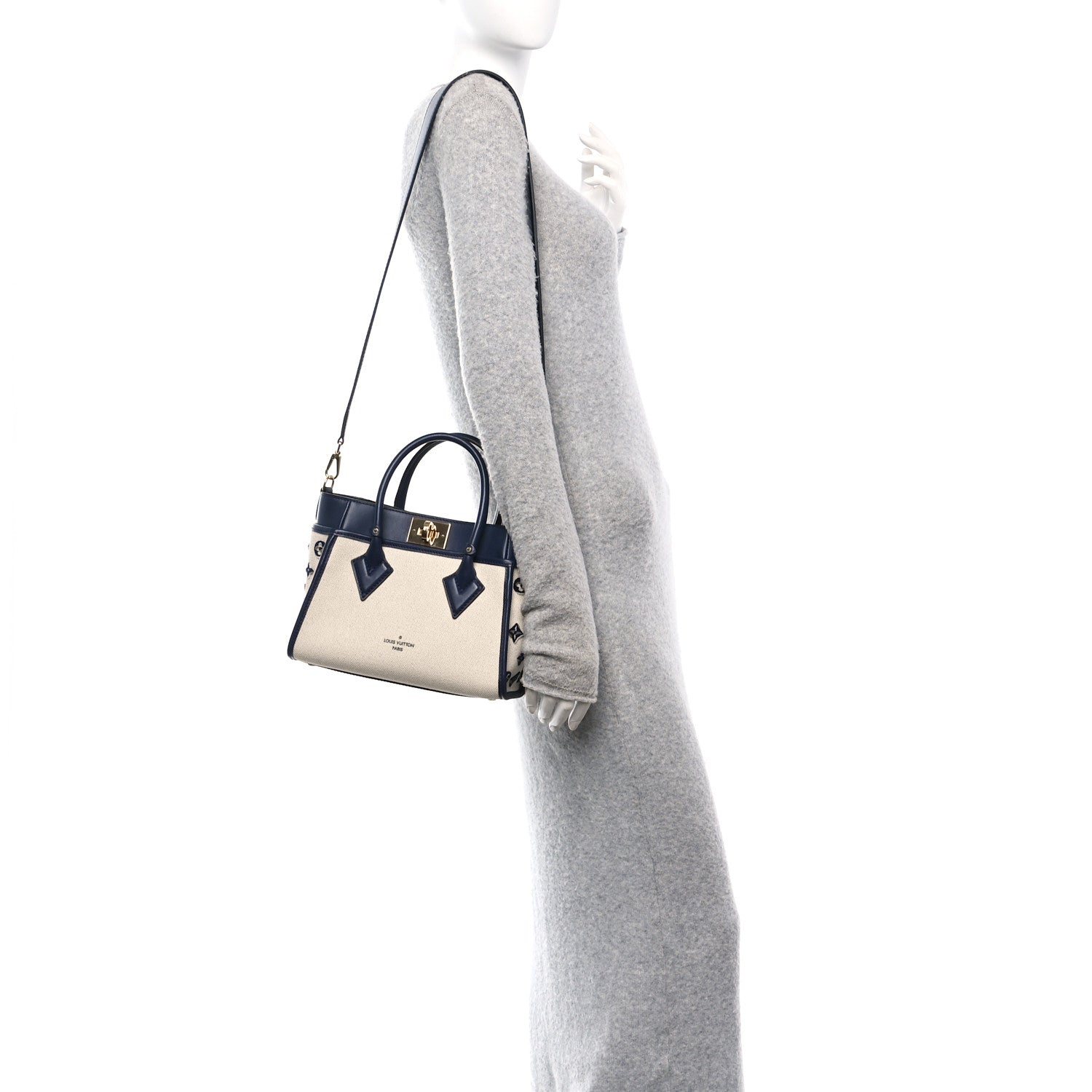 Canvas Calfskin Monogram On My Side PM Navy Blue