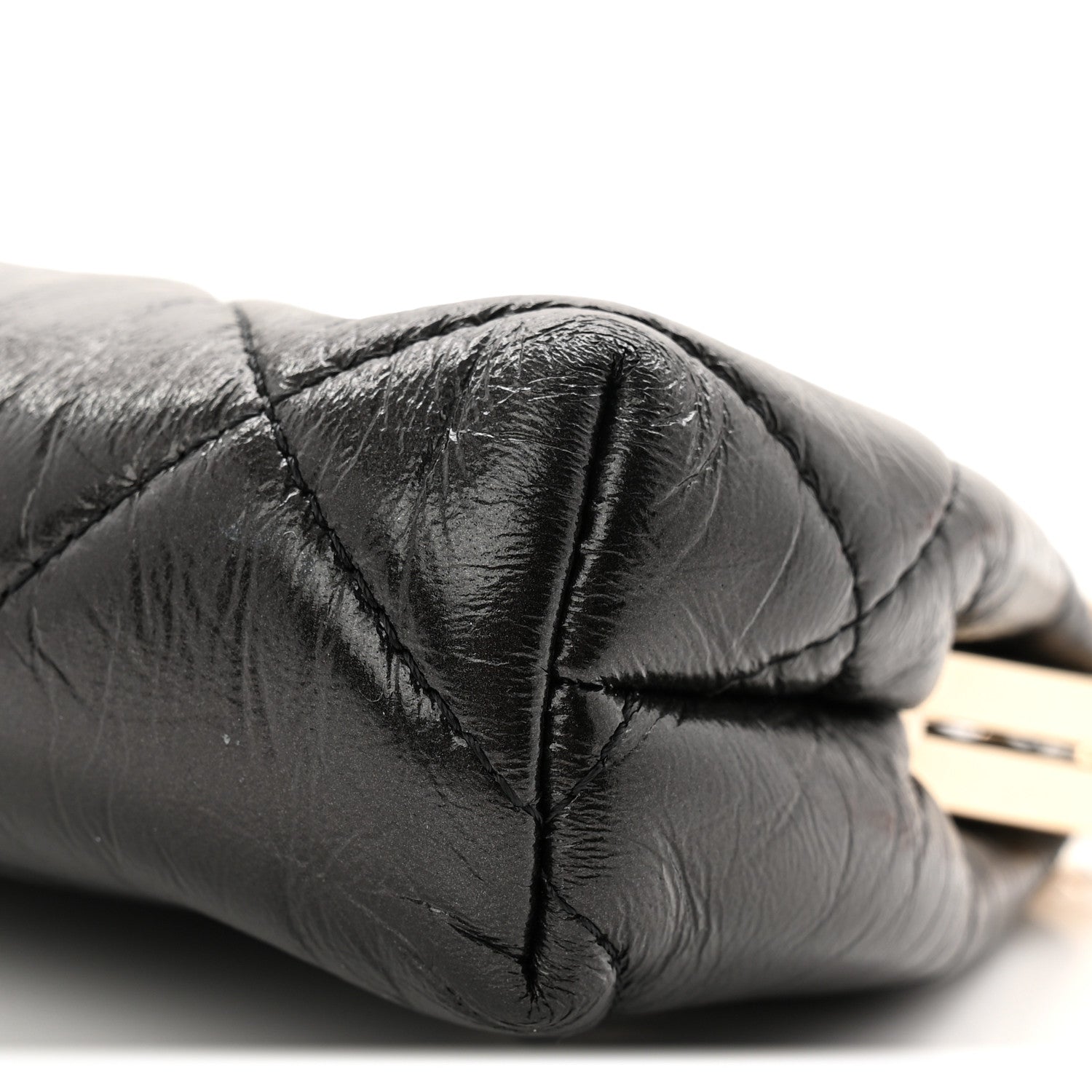 Shiny Aged Lambskin Quilted Kiss Lock Clutch With Chain Black
