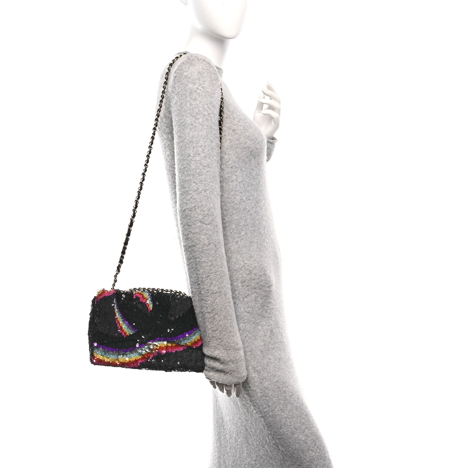 Sequin Medium Single Flap Blue Black Multicolor