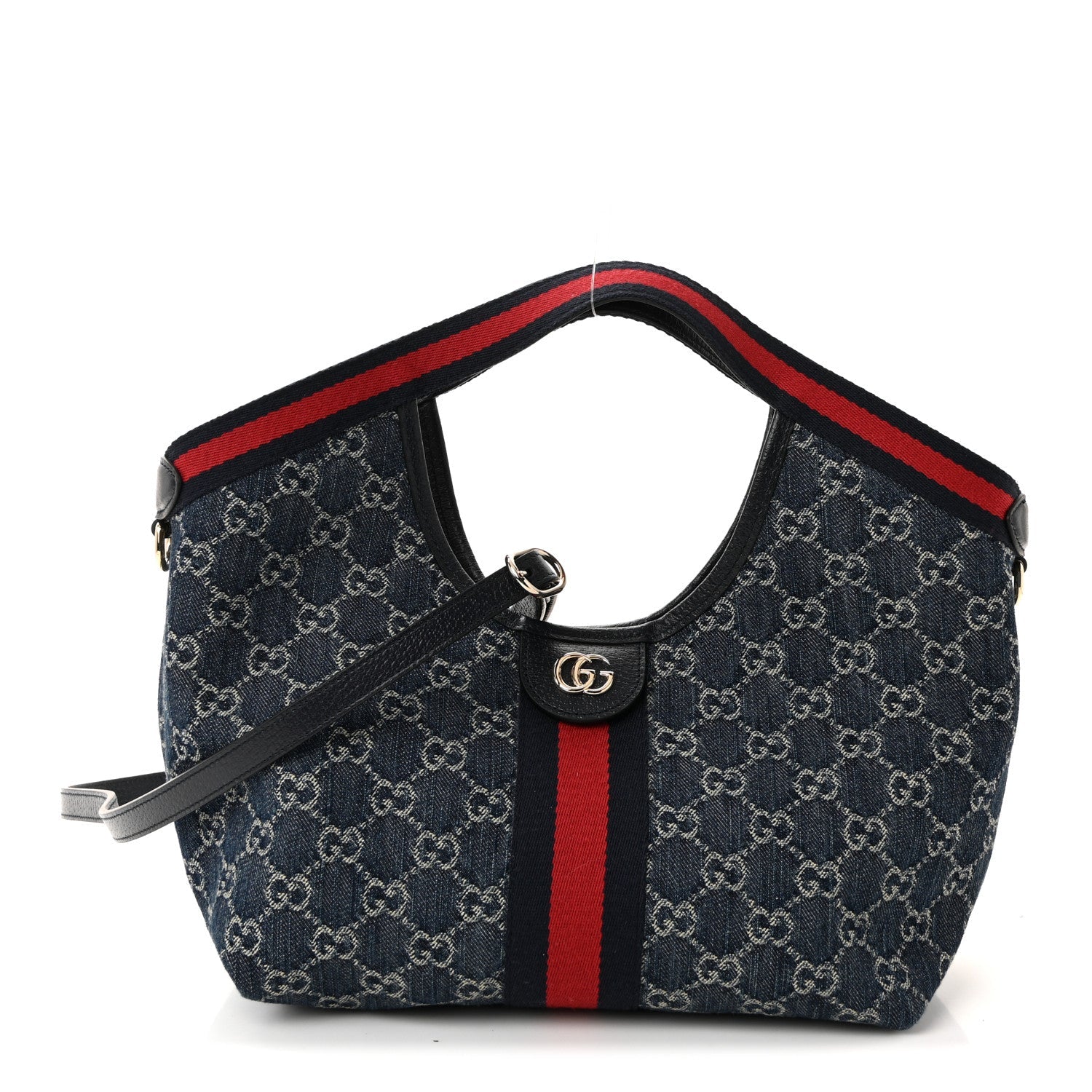 GG Monogram Denim Small Giglio Tote Blue White