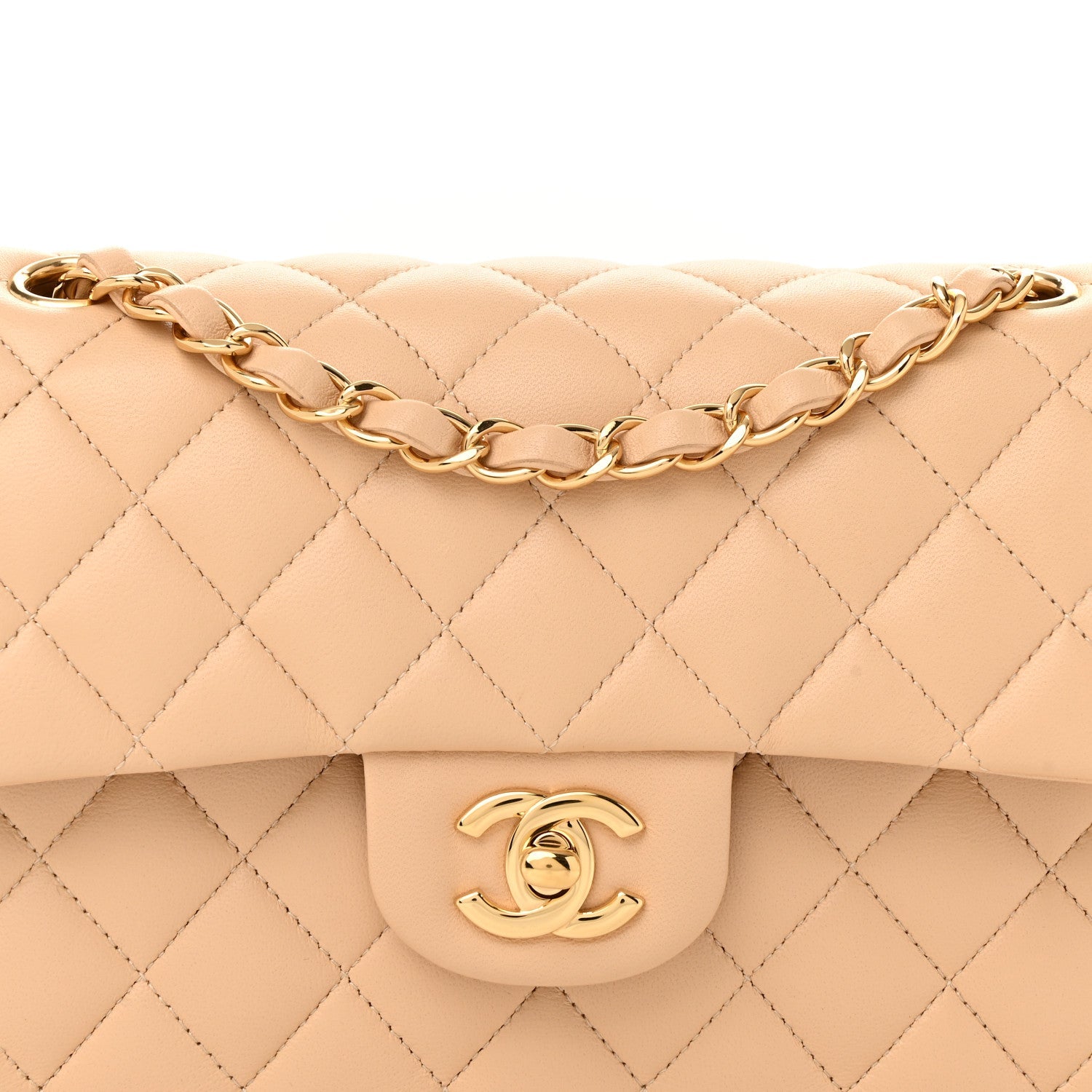 Lambskin Quilted Small Double Flap Beige